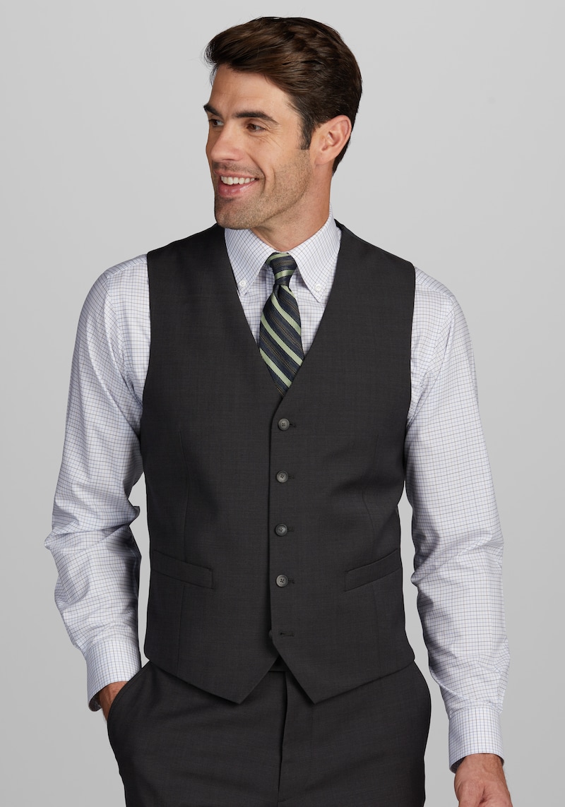 JoS. A. Bank Men's Traveler Collection Tailored Fit Suit Separates Vest, Dark Grey, Medium