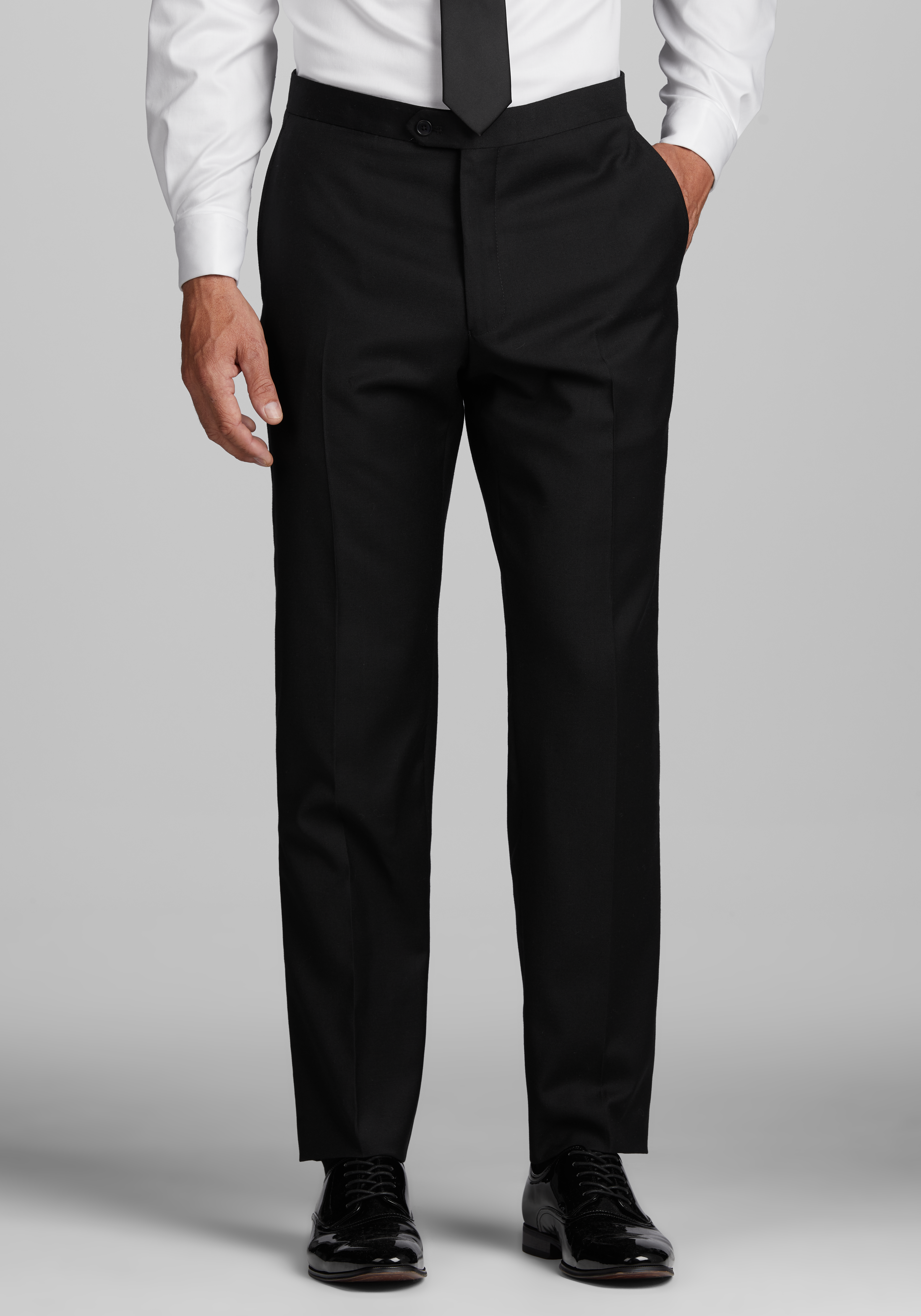 Men's Tailored Tuxedo Pants w. Satin Stripe Regular Fit Flat Front Unhemmed