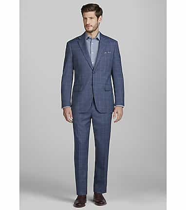 Men s Jos. A. Bank Tailored Fit Windowpane Plaid Suit Jacket at Jos. A. Bank Light Blue Size 44 Long Suit Separates