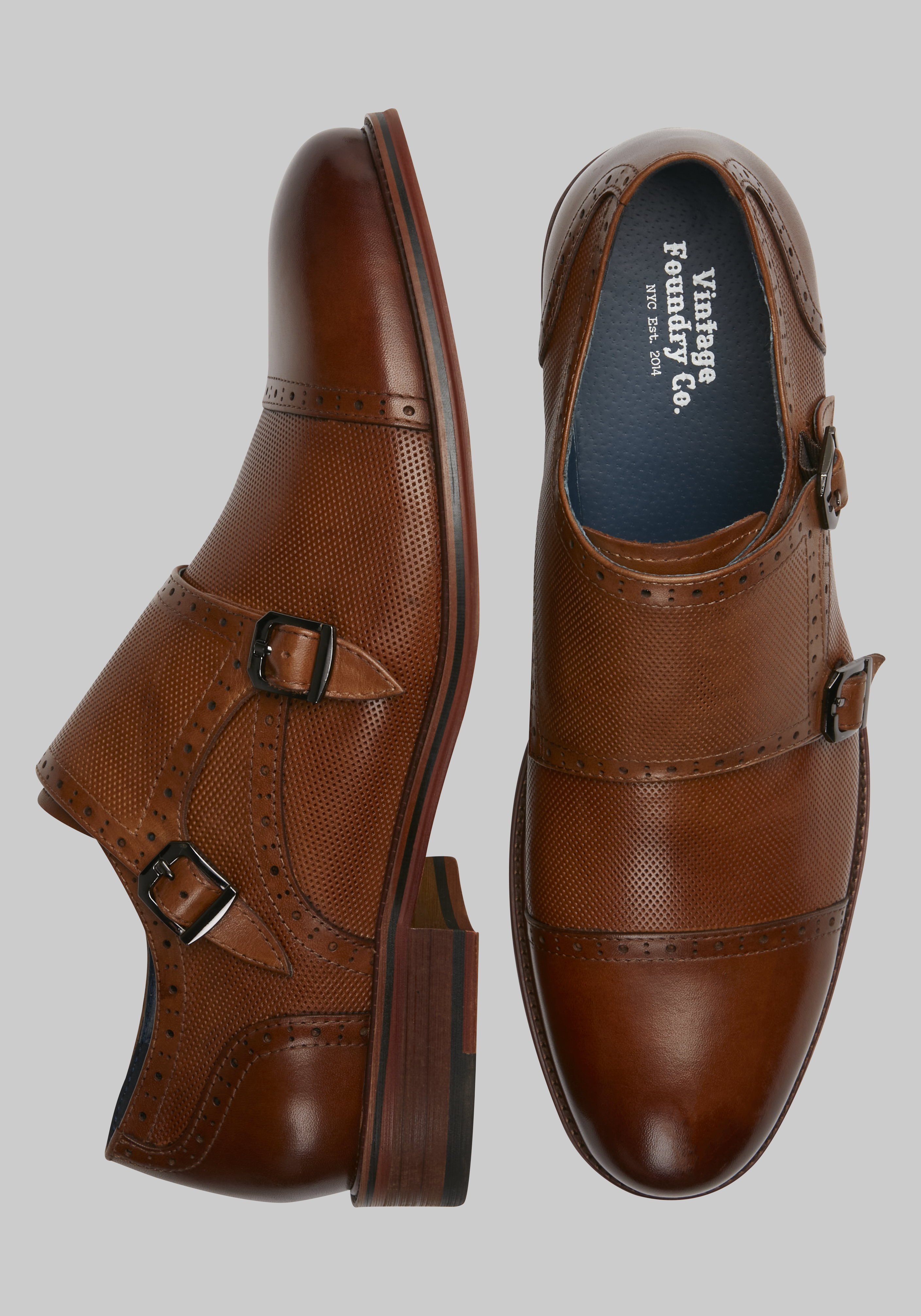 Vintage Foundry Morgan Monk Strap Medallion Cap Toe Dress Shoes