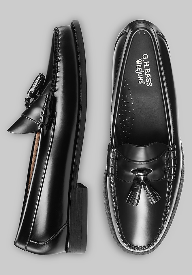 Ndure Mens Black Leather Tassel Loafers Gh Bass Quality Mens