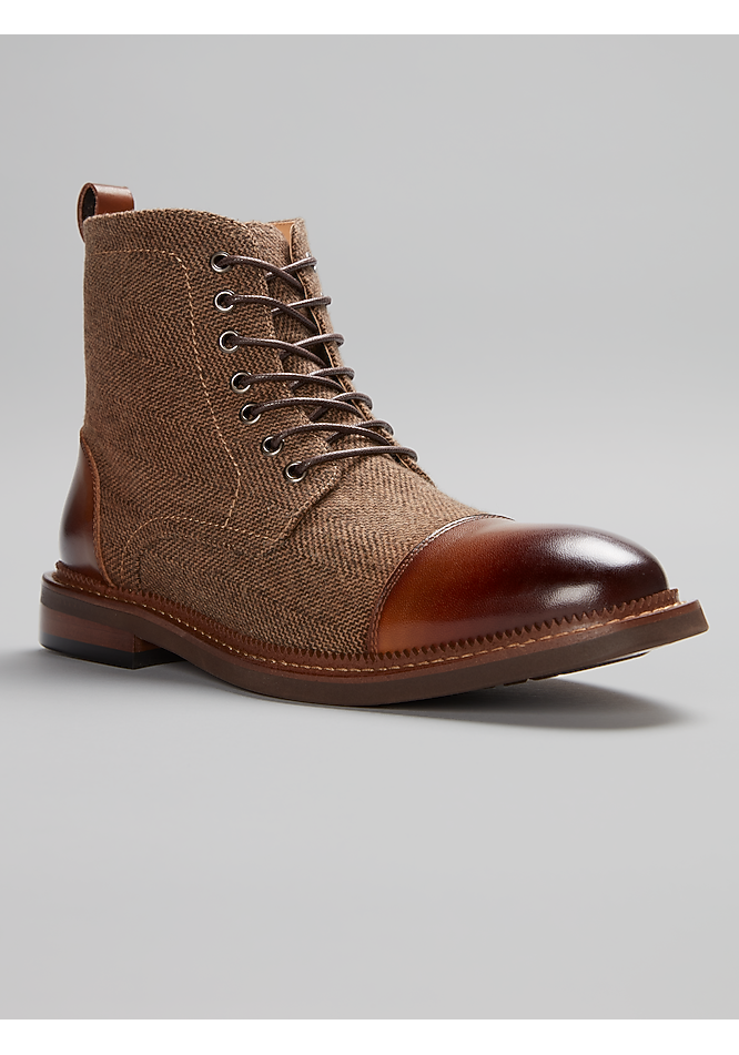Moretti Lace Up Boots Gold Label, Mens 9.5 D, Dark Blue wool, Brown Cap Toe NWOT Moretti Gold Label Melrose Mens Boots Suede Leather Navy Sz  main image 4