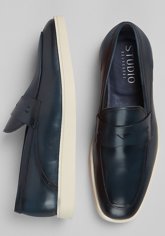 NEW BELVEDERE men\'s maurizio hybrid penny loafers in navy Maurizio in Cognac – DAPPERFAM main image 3