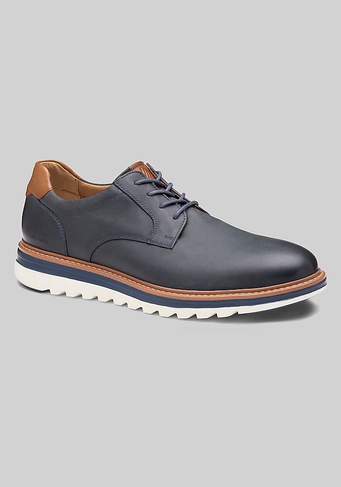 Johnston & Murphy Men's Braxton Plain Round Toe Shoes - Black Full Grain - 14
