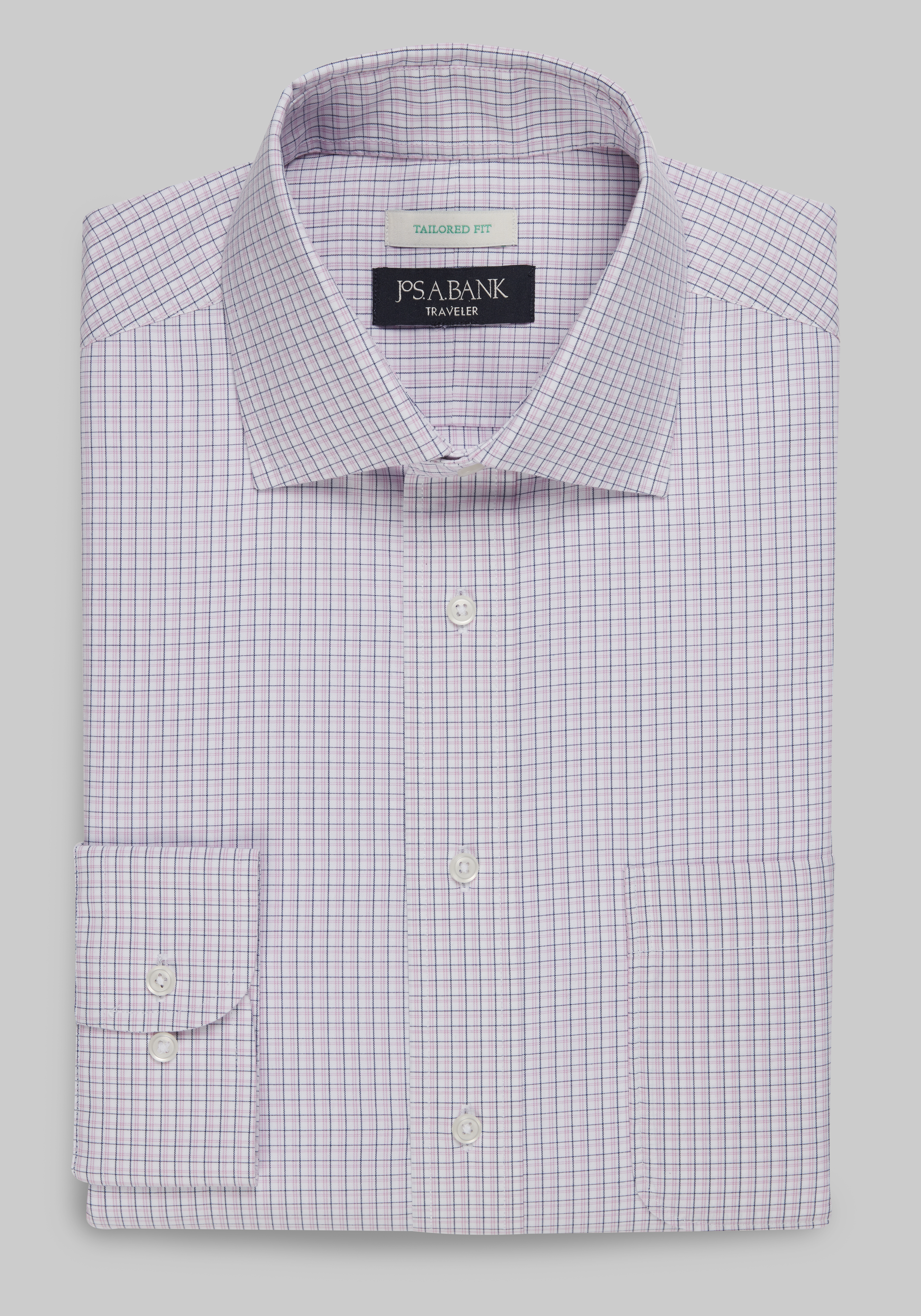 Men's Dress Shirts, Traveler Collection Tailored Fit Small Check Dress Shirt - Jos A Bank