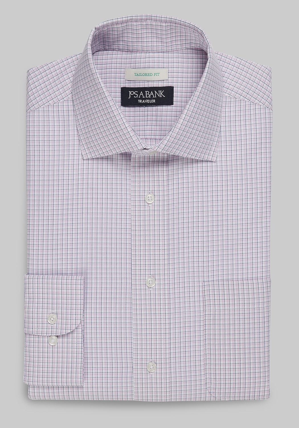 Traveler&reg; Collection Tailored Fit Spread Collar Small Check Dress Shirt