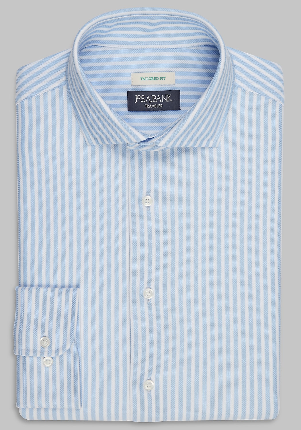 Traveler COOLMOTION Tailored Fit Spread Collar Stripe Knit Dress Shirt