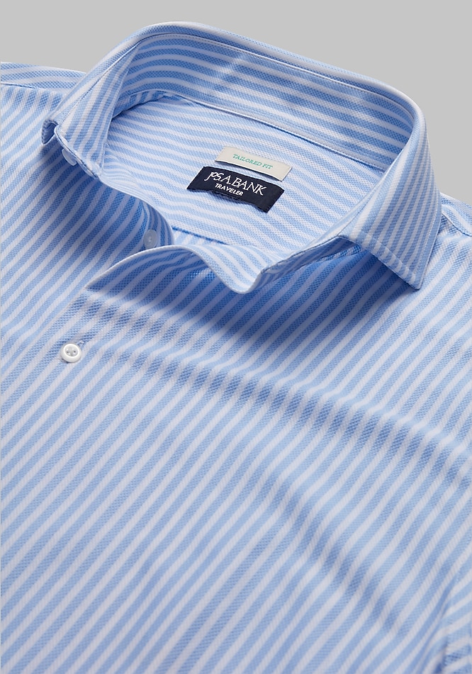 Traveler COOL<i>MOTION</i> Tailored Fit Spread Collar Stripe Knit Dress  Shirt CLEARANCE - All Clearance | Jos A Bank