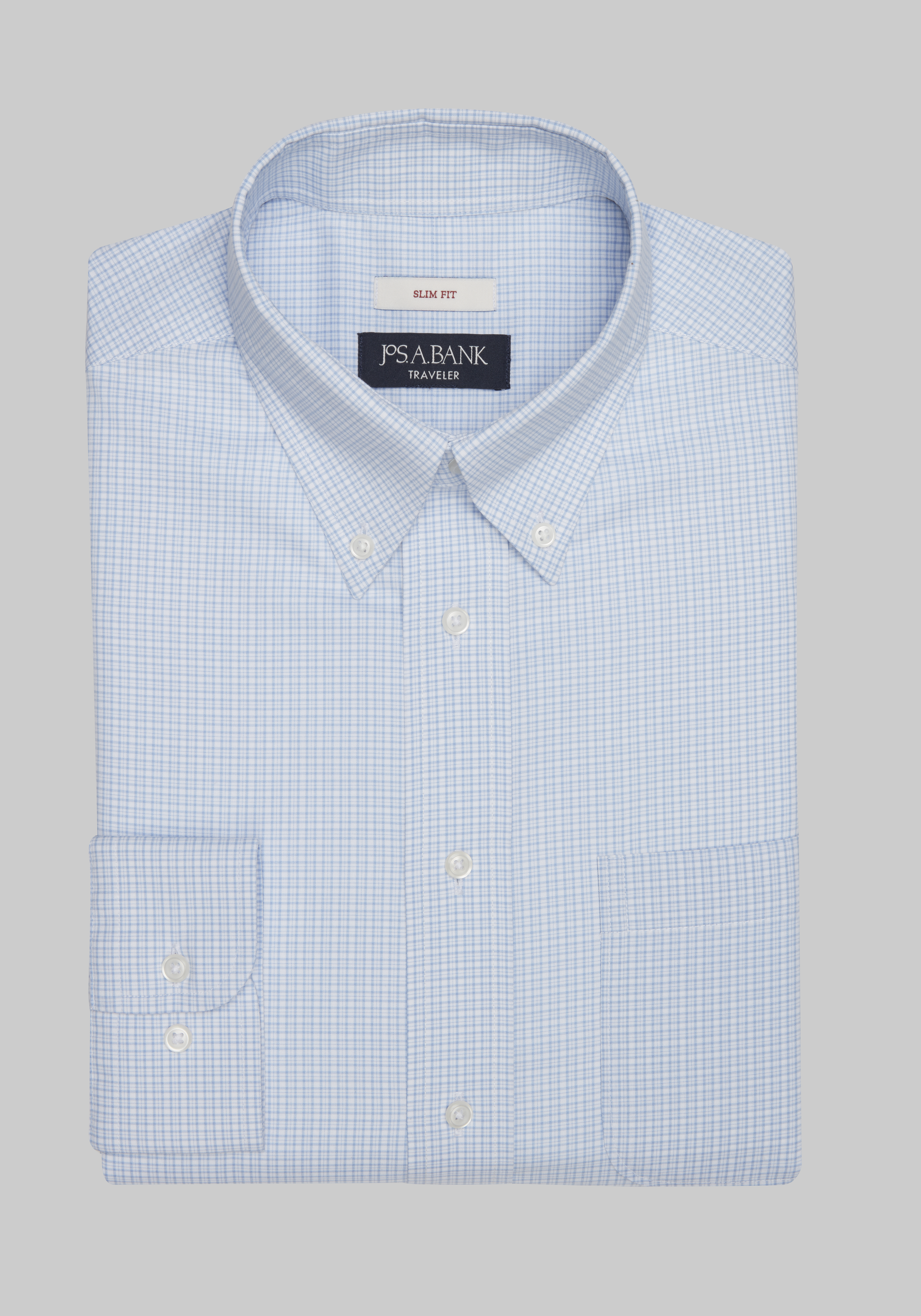 Men's Dress Shirts, Traveler Collection Slim Fit Button-Down Collar Check Dress Shirt - Jos A Bank