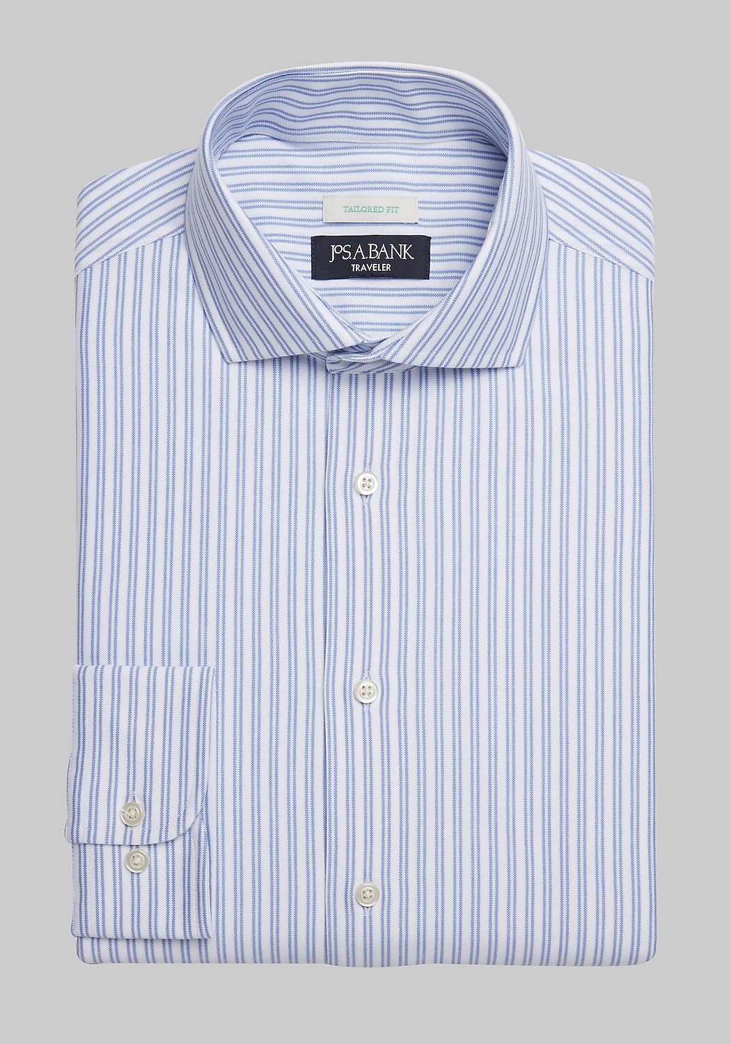 Traveler&reg; COOL<i>MOTION</i> Tailored Fit Spread Collar Stripe Knit Dress Shirt - Big & Tall