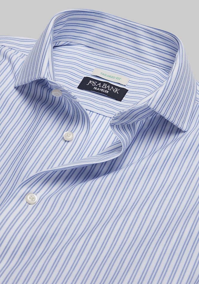 Traveler COOLMOTION Tailored Fit Spread Collar Stripe Knit Dress Shirt