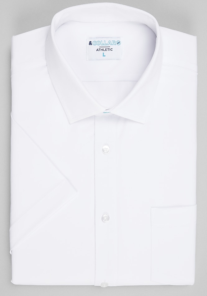 Men's &Collar Range Athletic Fit Solid Spread Collar 3D Stretchy Short Sleeve Dress Shirt at Jos. A. Bank, Cream/White, Size S 32/33