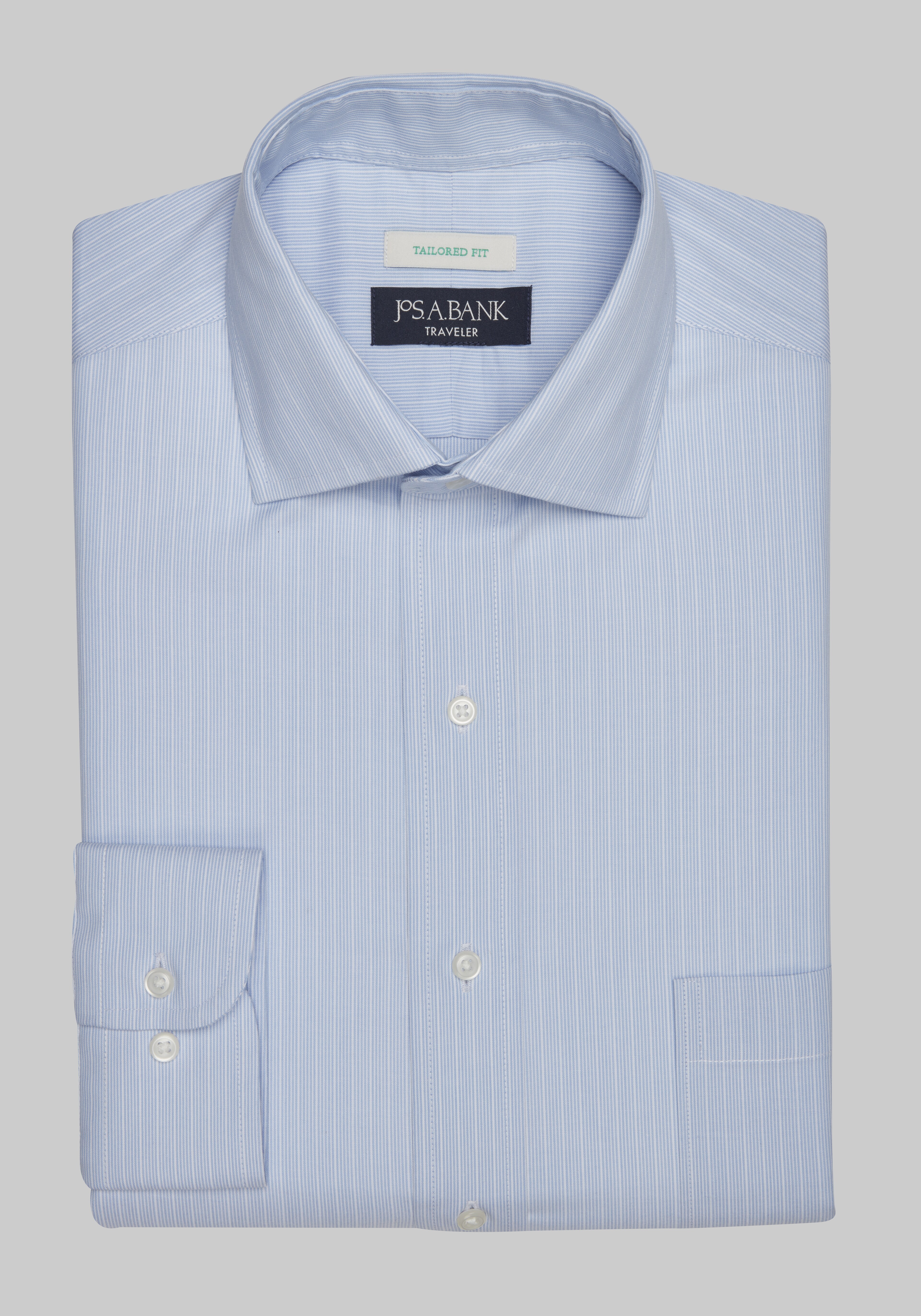 Traveler® Collection Tailored Fit Spread Collar Stripe Dress Shirt