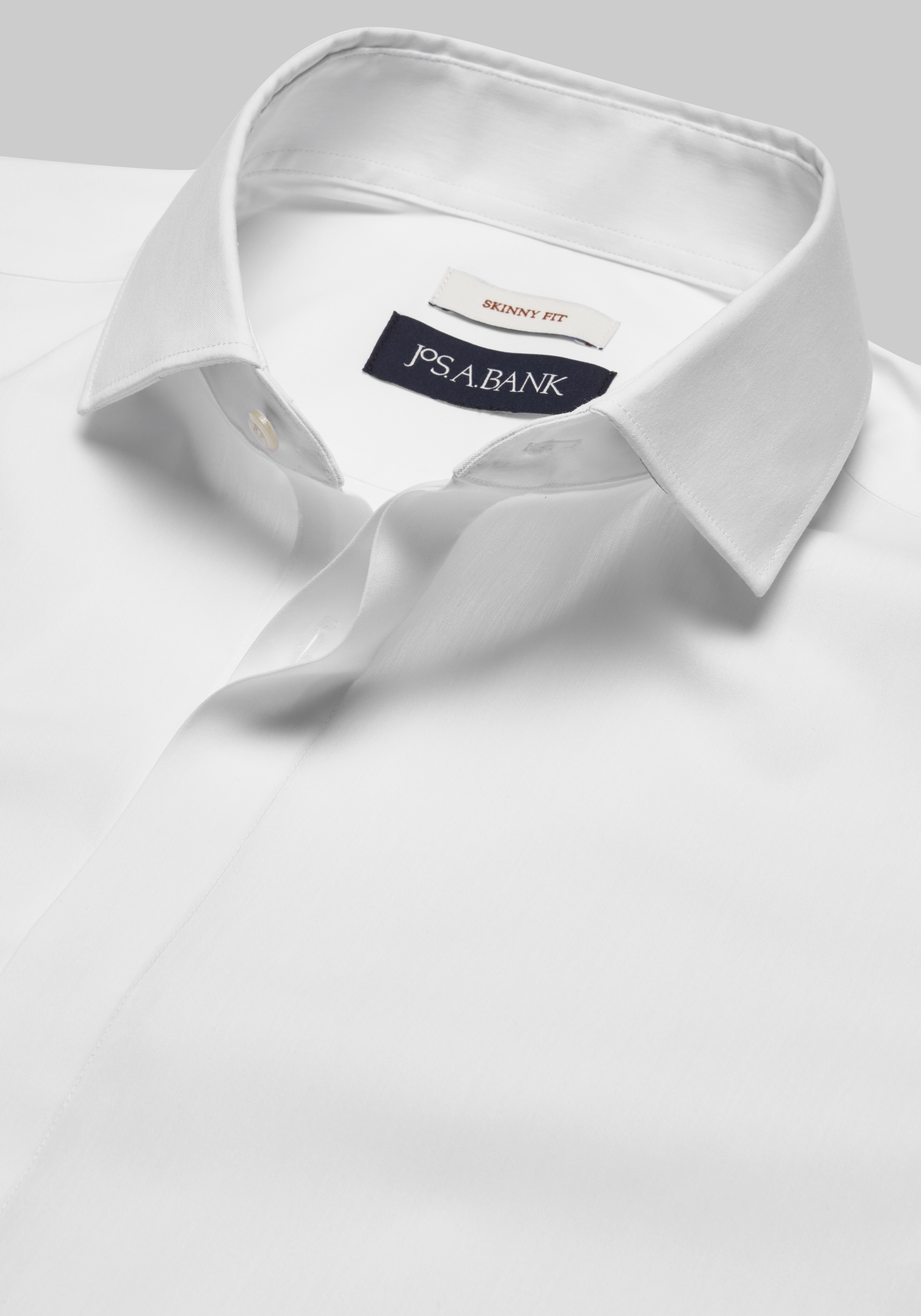 Jos. A. Bank Skinny Fit Spread Collar Covered Placket Solid Dress Shirt