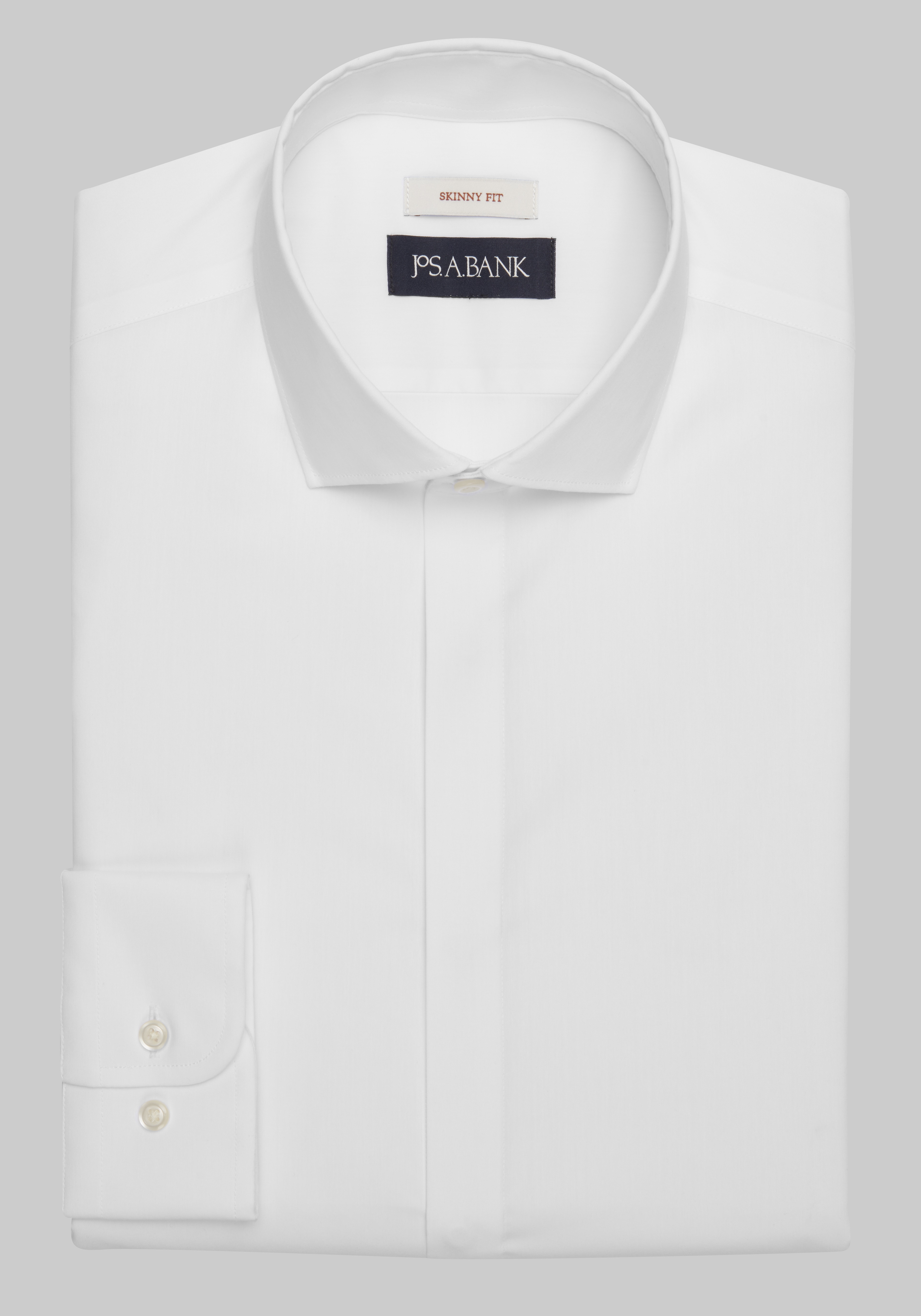 Jos. A. Bank Skinny Fit Spread Collar Covered Placket Solid Dress Shirt
