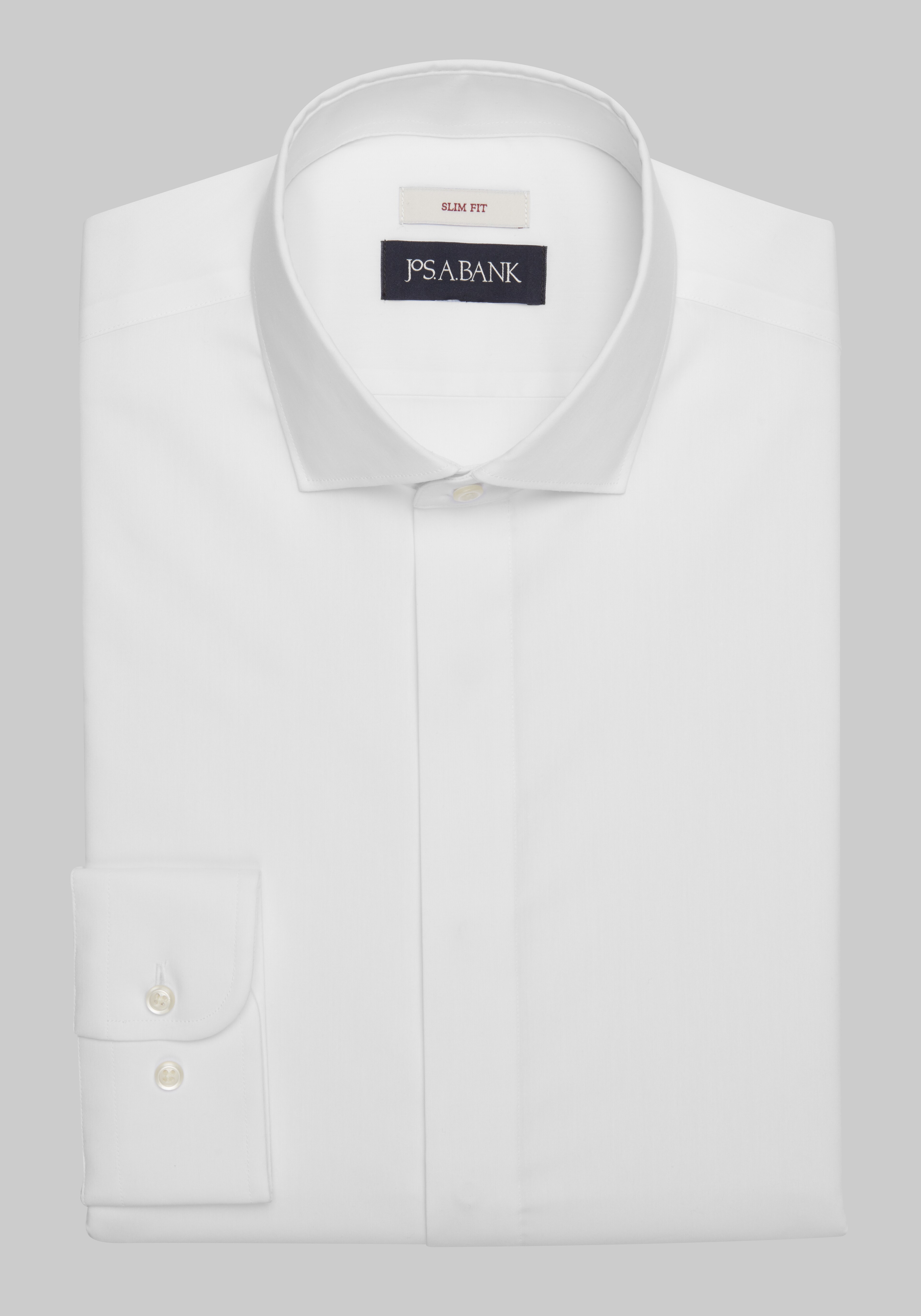 Jos. A. Bank Slim Fit Spread Collar Covered Placket Solid Dress Shirt