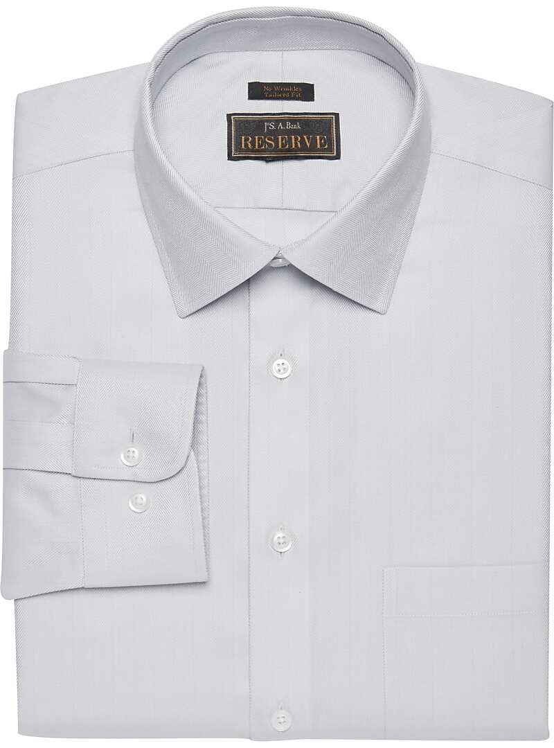 Reserve Collection Tailored Fit Spread Collar Herringbone Pattern Dress Shirt Reserve Dress