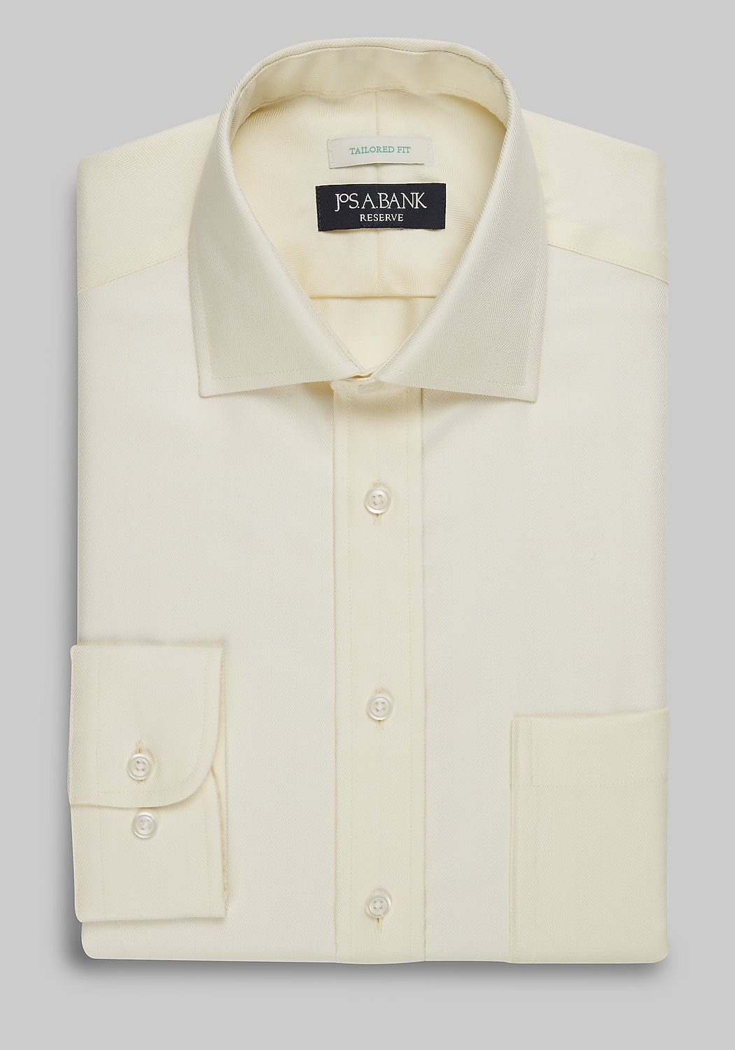 Reserve Collection Tailored Fit Spread Collar Herringbone Pattern Dress Shirt