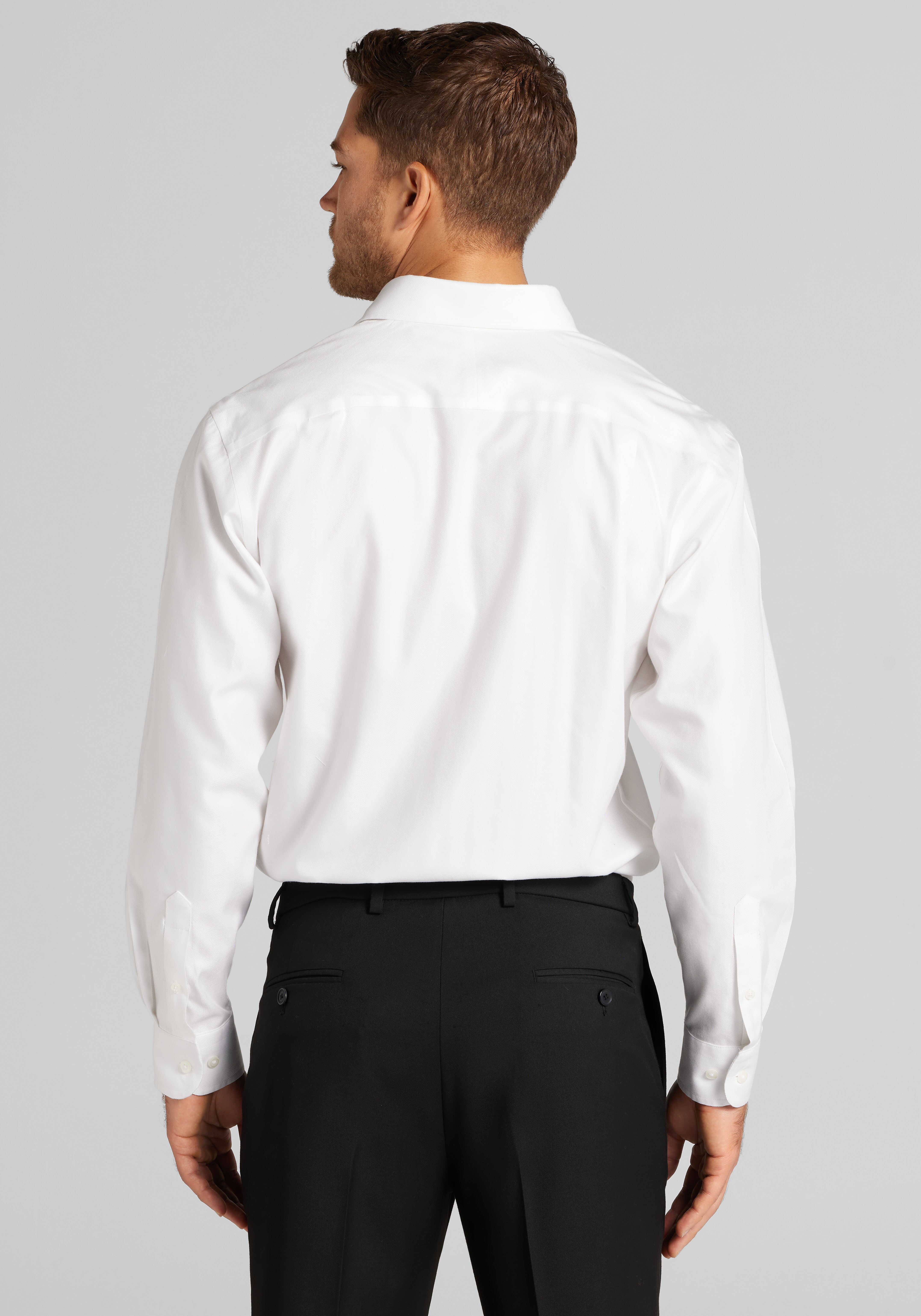 Reserve Collection Tailored Fit Spread Collar Herringbone Dress Shirt