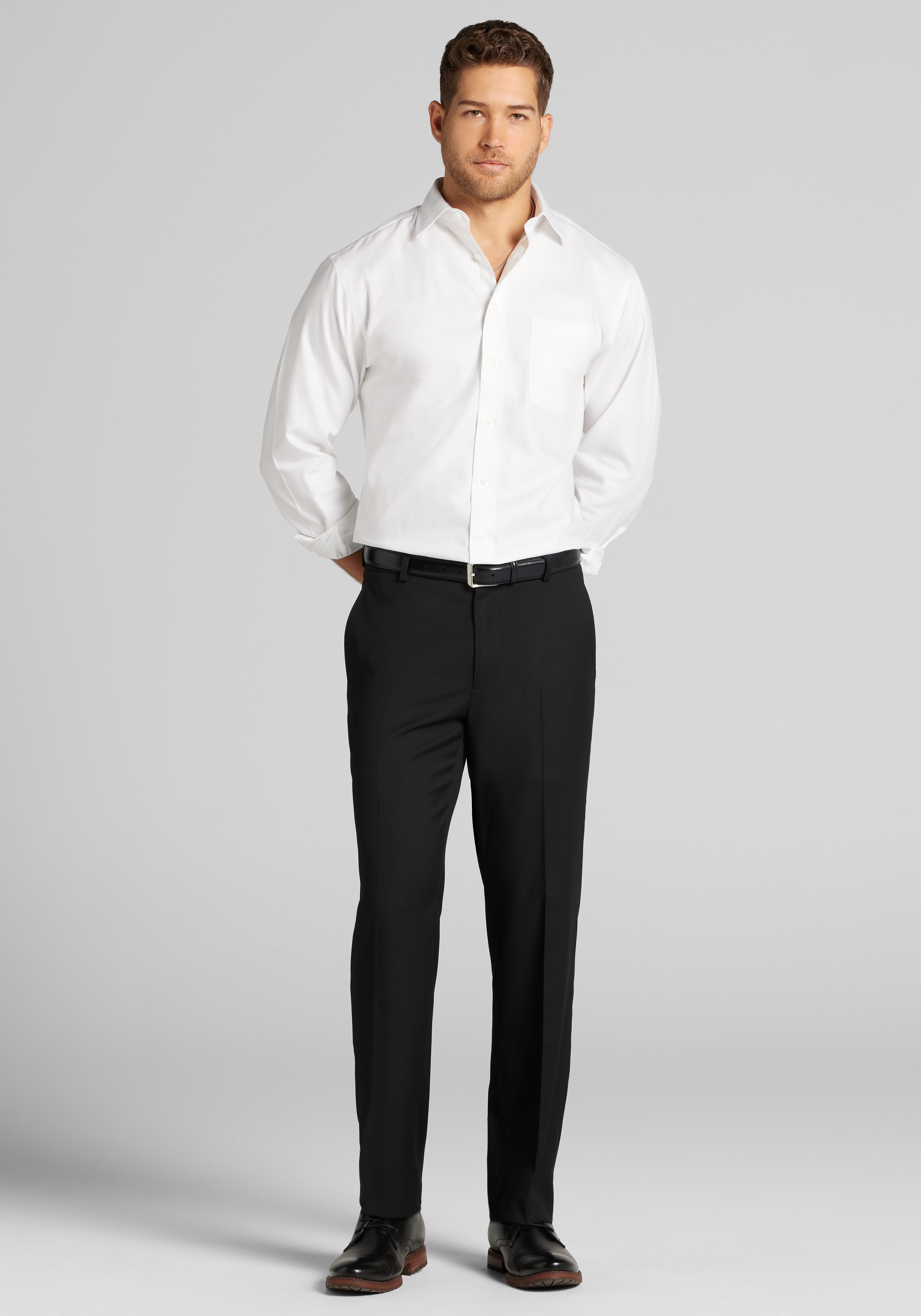 Reserve Collection Tailored Fit Spread Collar Herringbone Dress Shirt