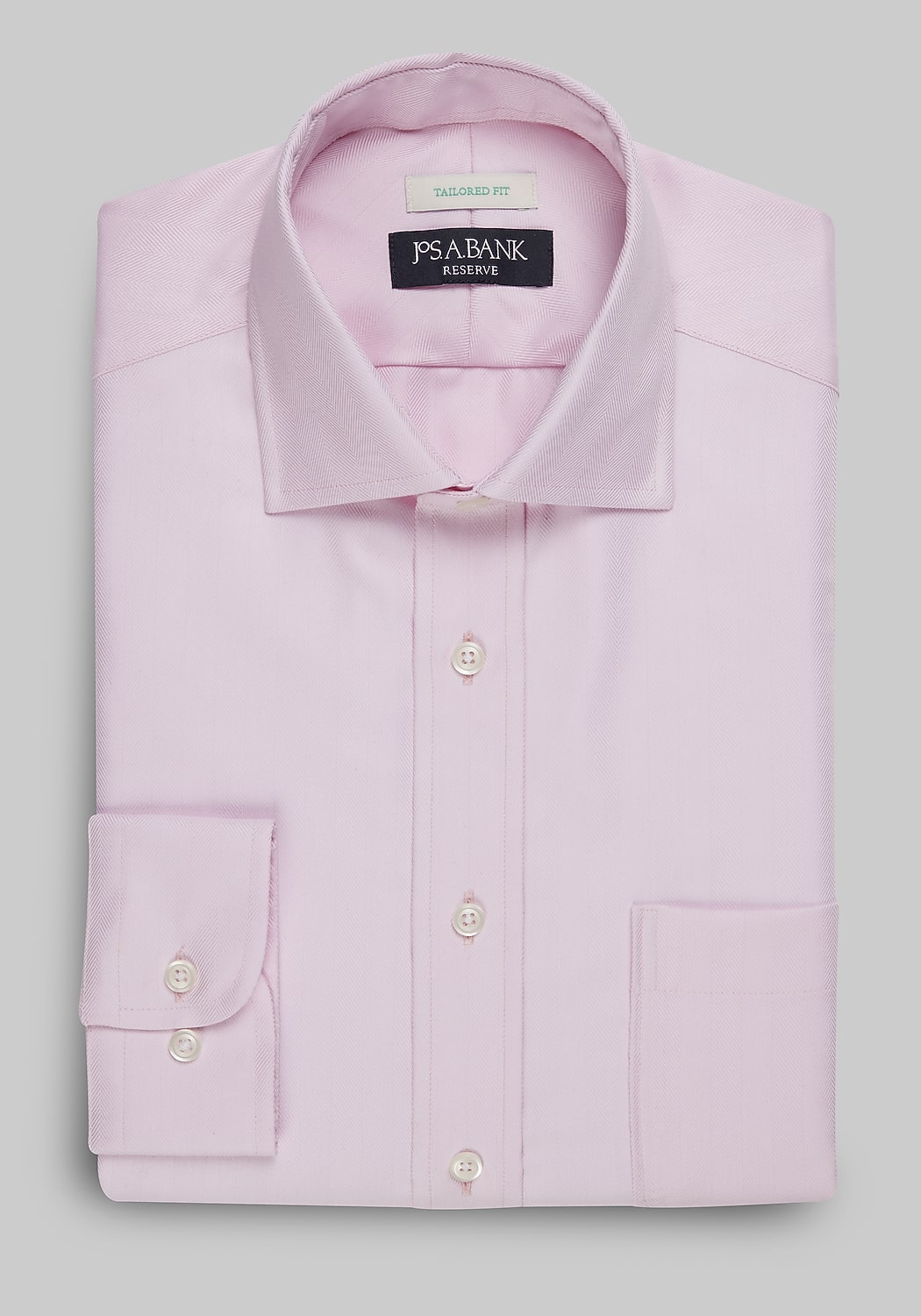 Reserve Collection Tailored Fit Spread Collar Herringbone Pattern Dress Shirt