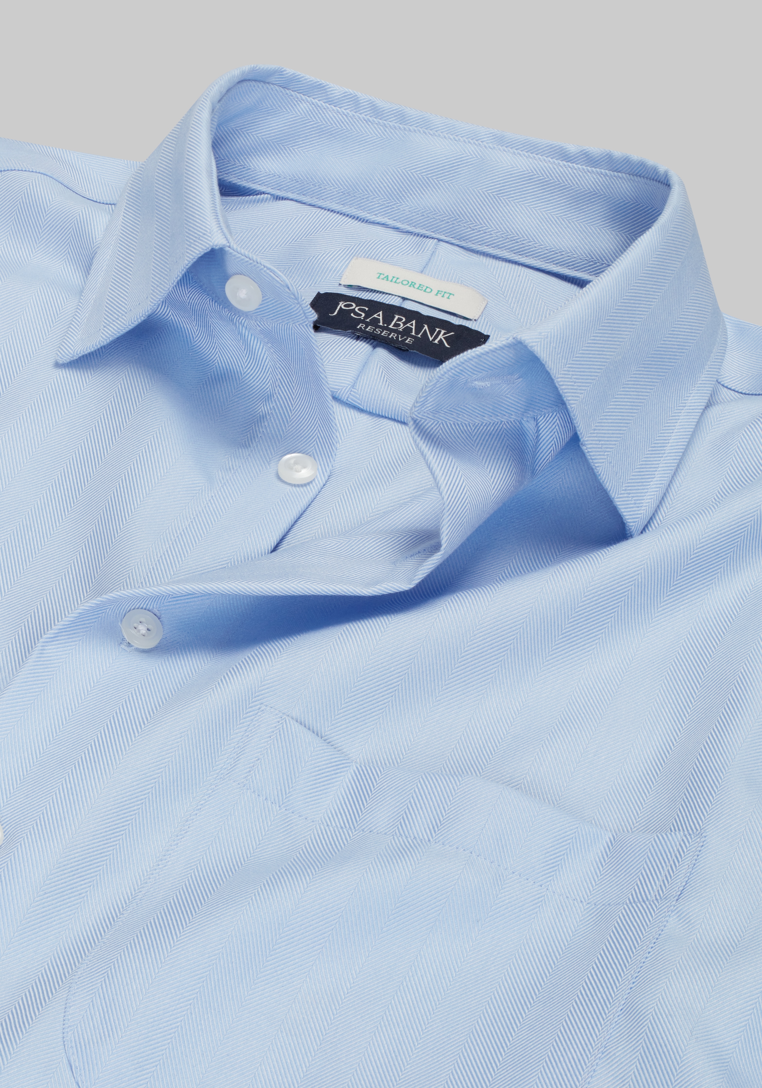 Reserve Collection Tailored Fit Spread Collar Herringbone Dress Shirt