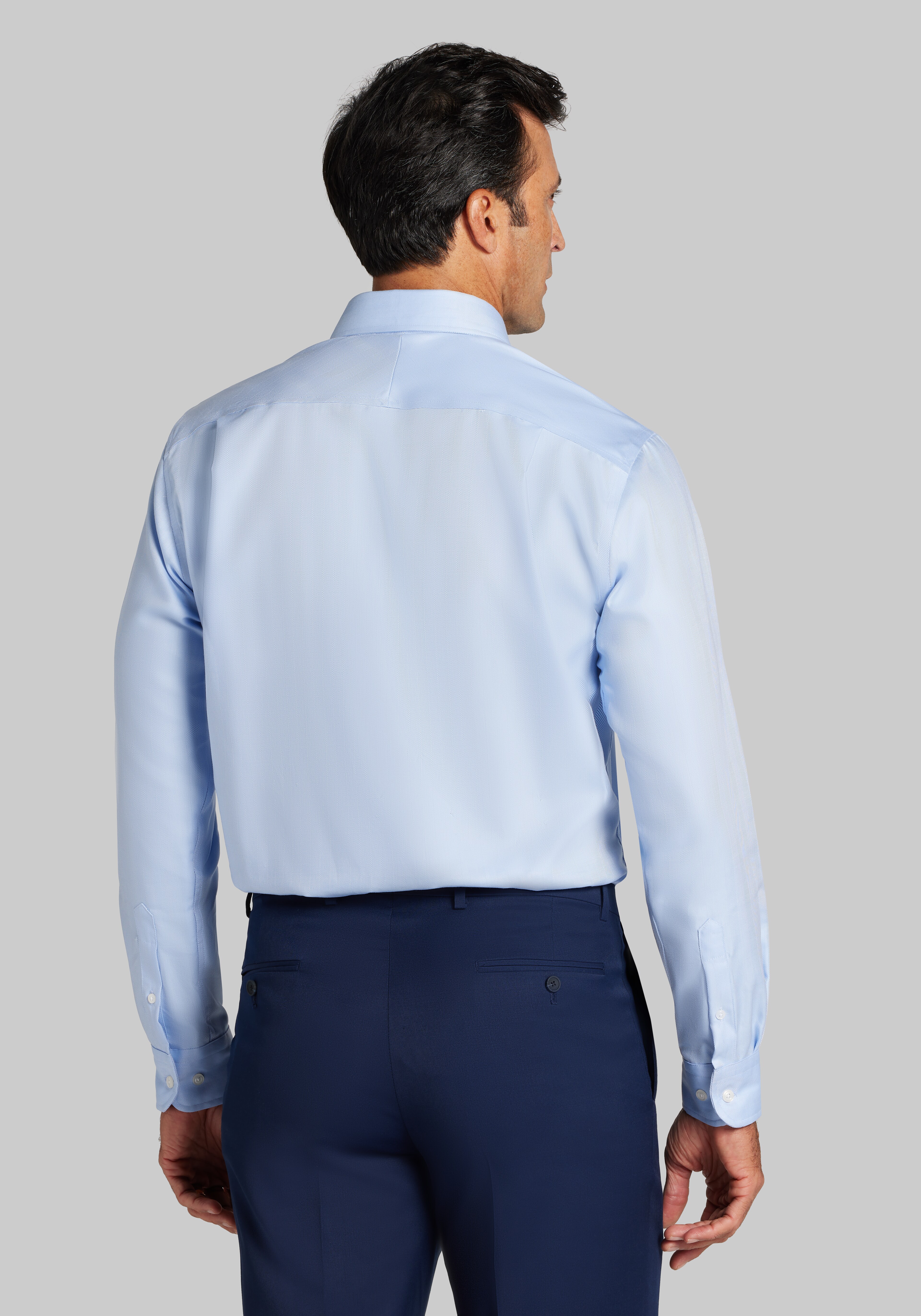 Reserve Collection Tailored Fit Spread Collar Herringbone Dress Shirt