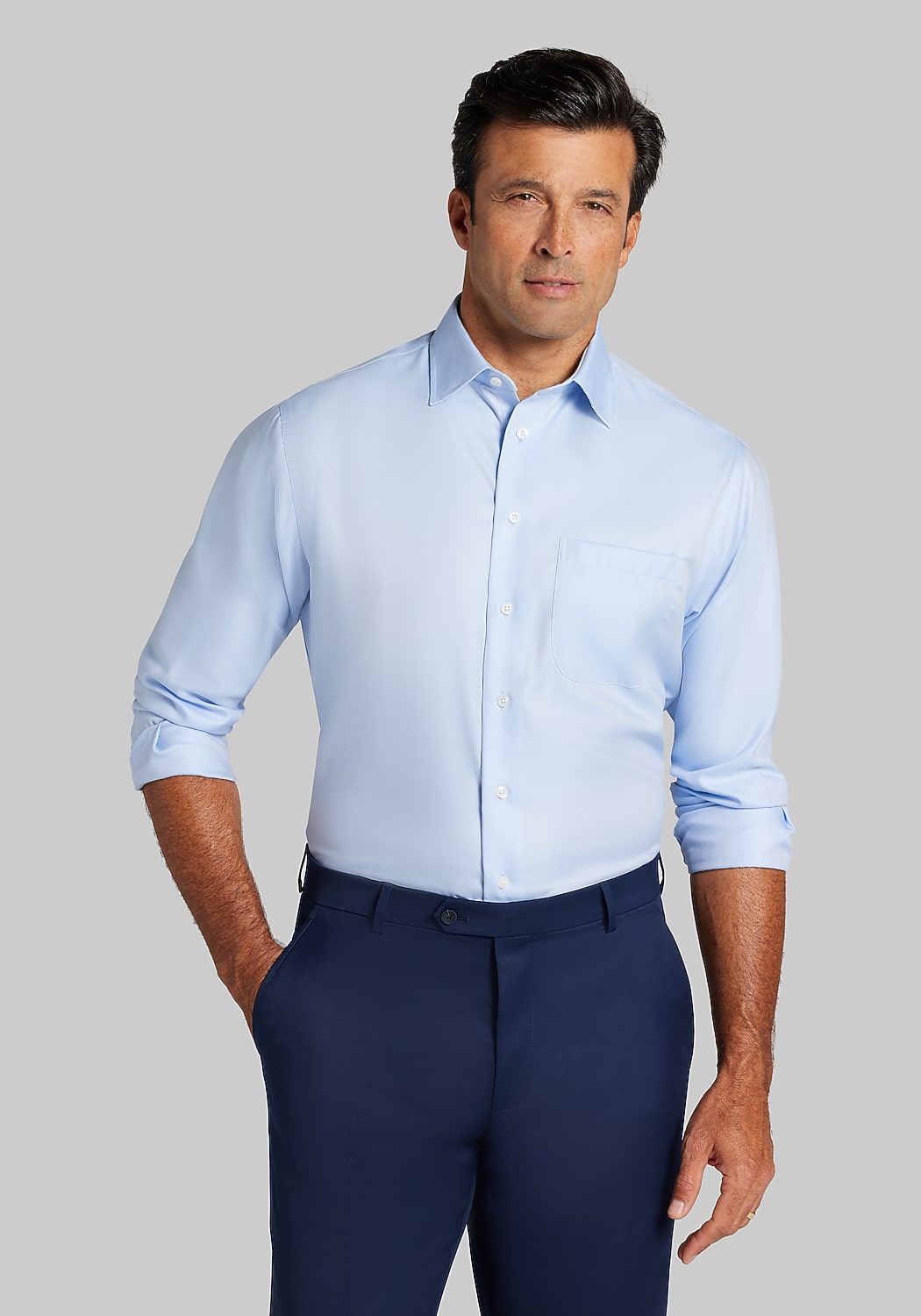 Reserve Collection Tailored Fit Spread Collar Herringbone Dress Shirt