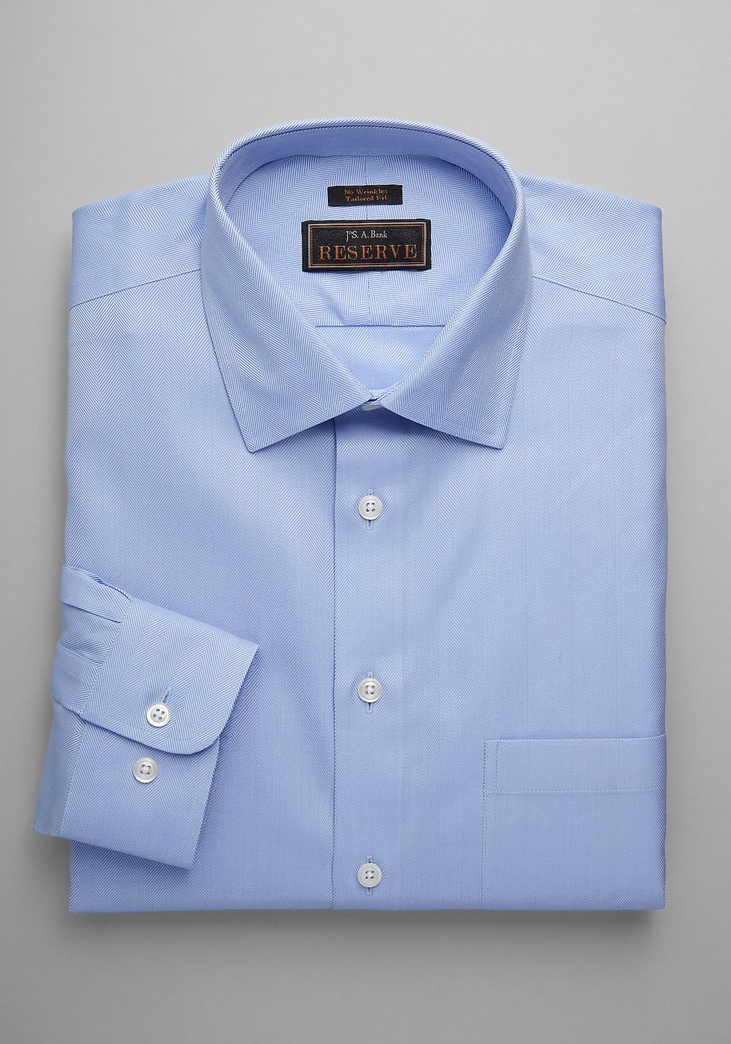 Reserve Collection Tailored Fit Spread Collar Herringbone Pattern Dress Shirt