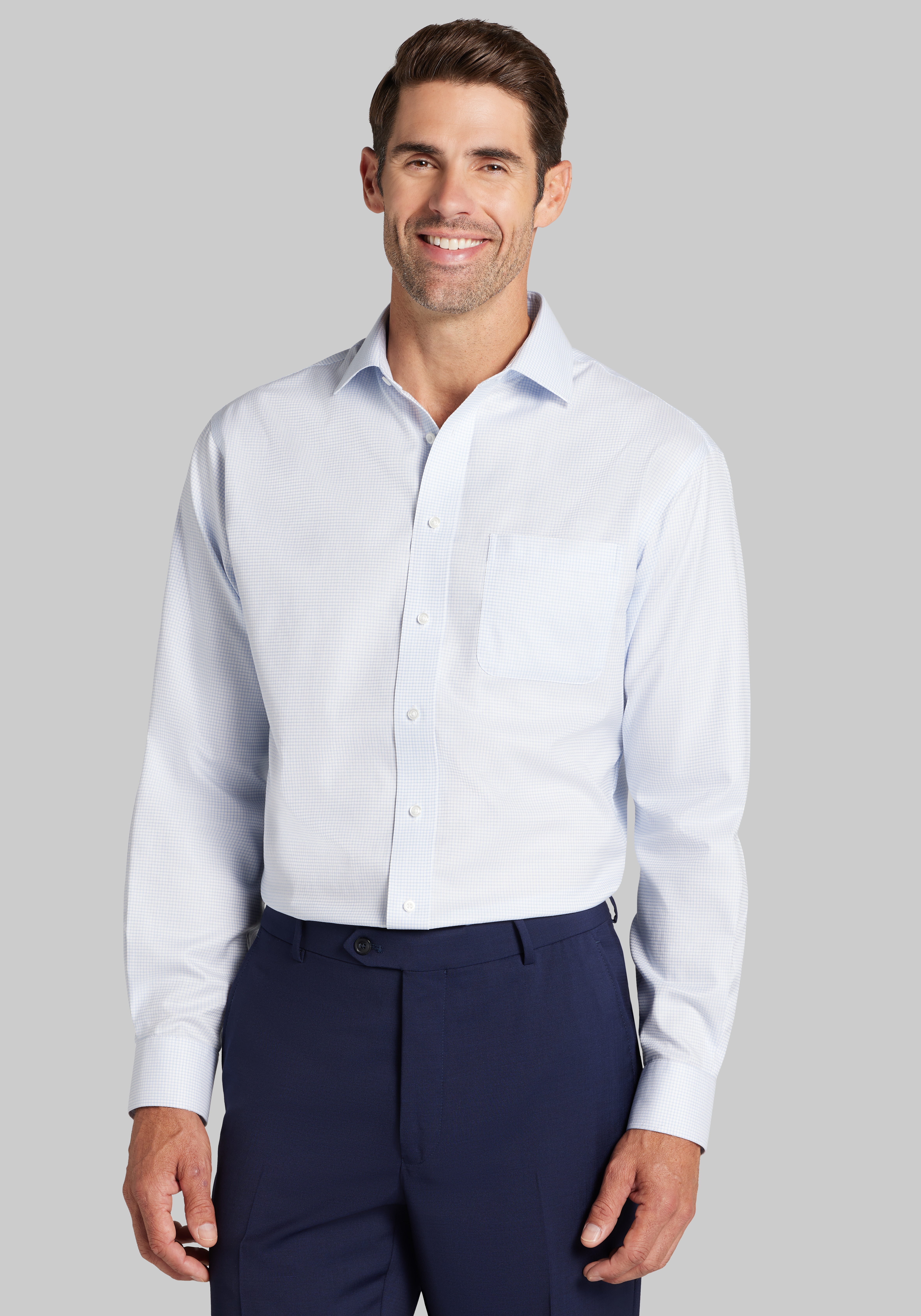 Men's Dress Shirts, Traveler&reg; Collection Traditional Fit Small Check Dress Shirt - Jos A Bank