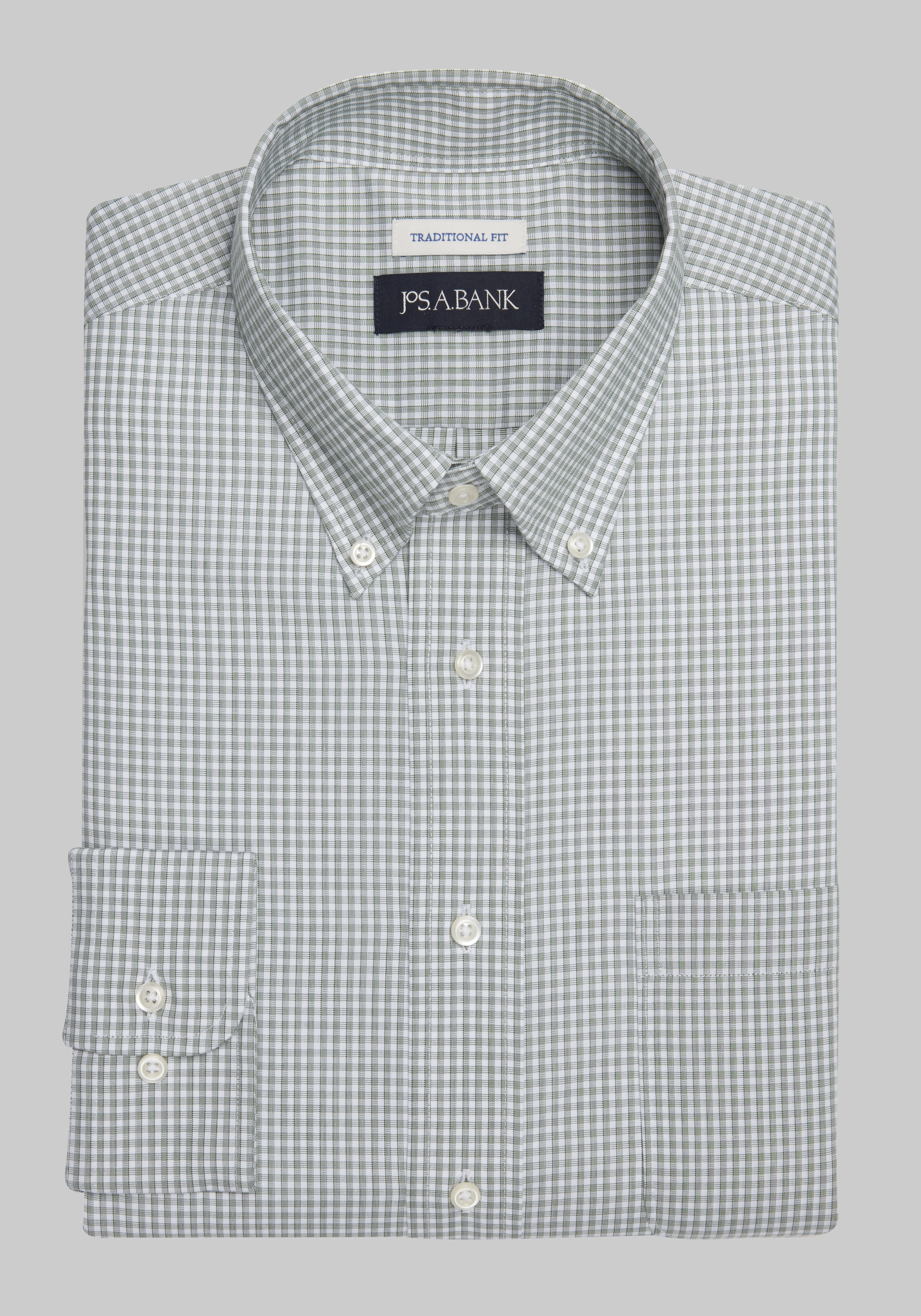 Jos. A. Bank Traditional Fit Button-Down Collar Mini Check Dress Shirt - Big & Tall CLEARANCE