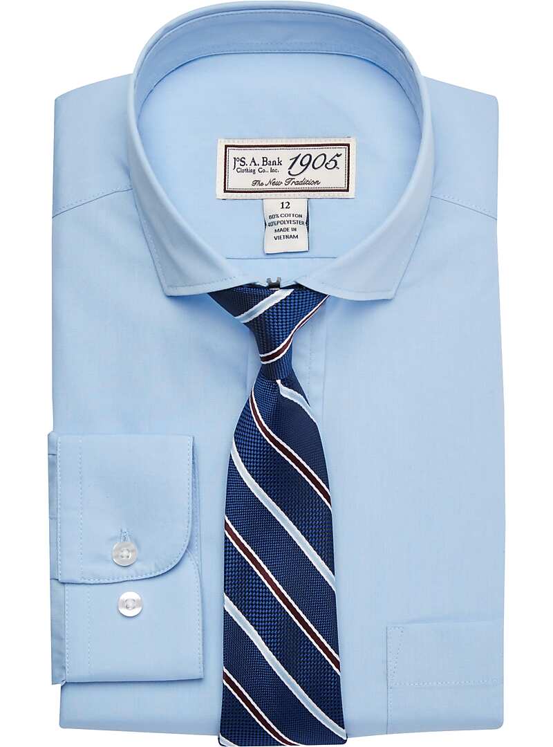 1905 Collection Boys Classic Fit Dress Shirt & Tie Set (Blue)