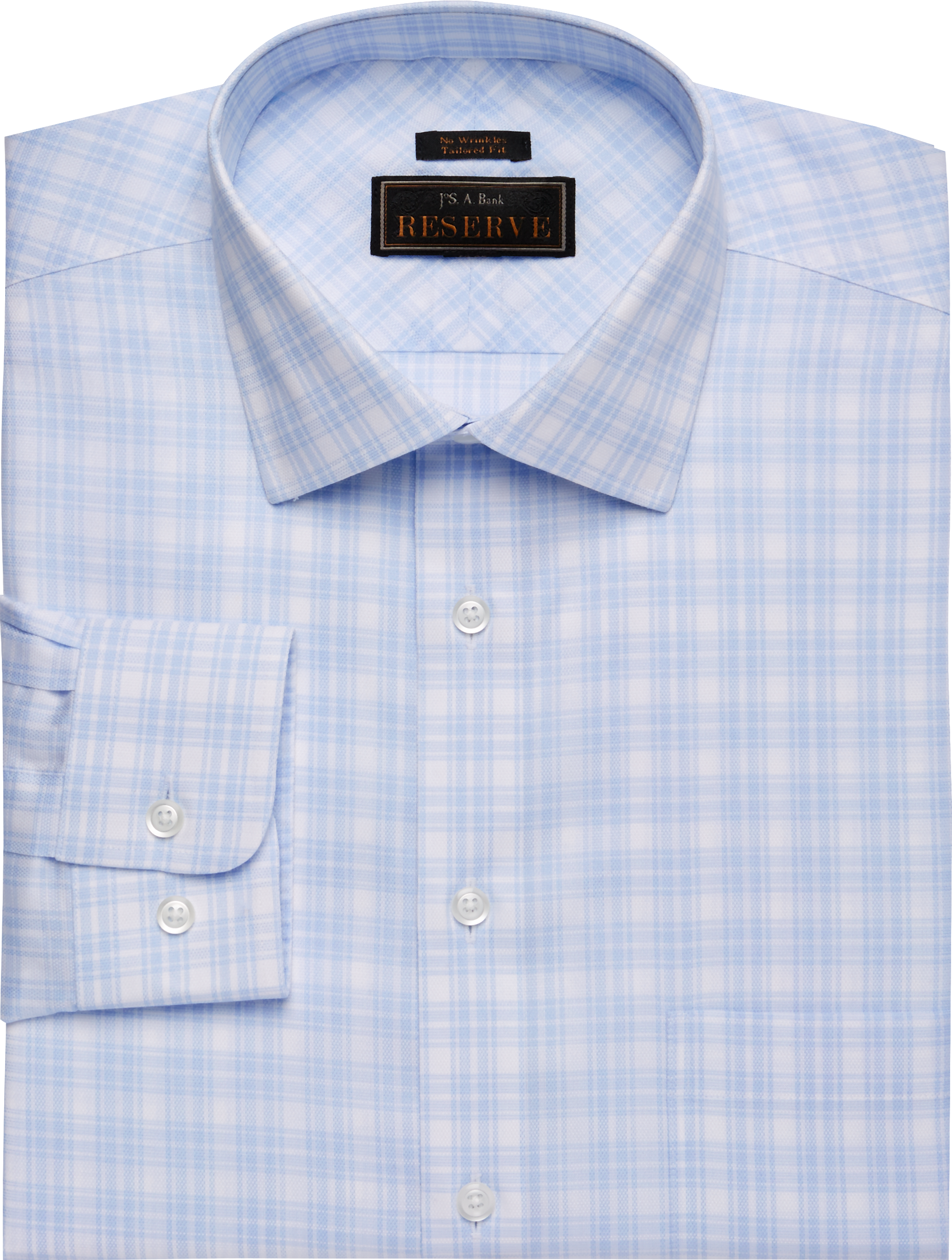 Reserve Collection Tailored Fit Spread Collar Plaid Dress Shirt Big
