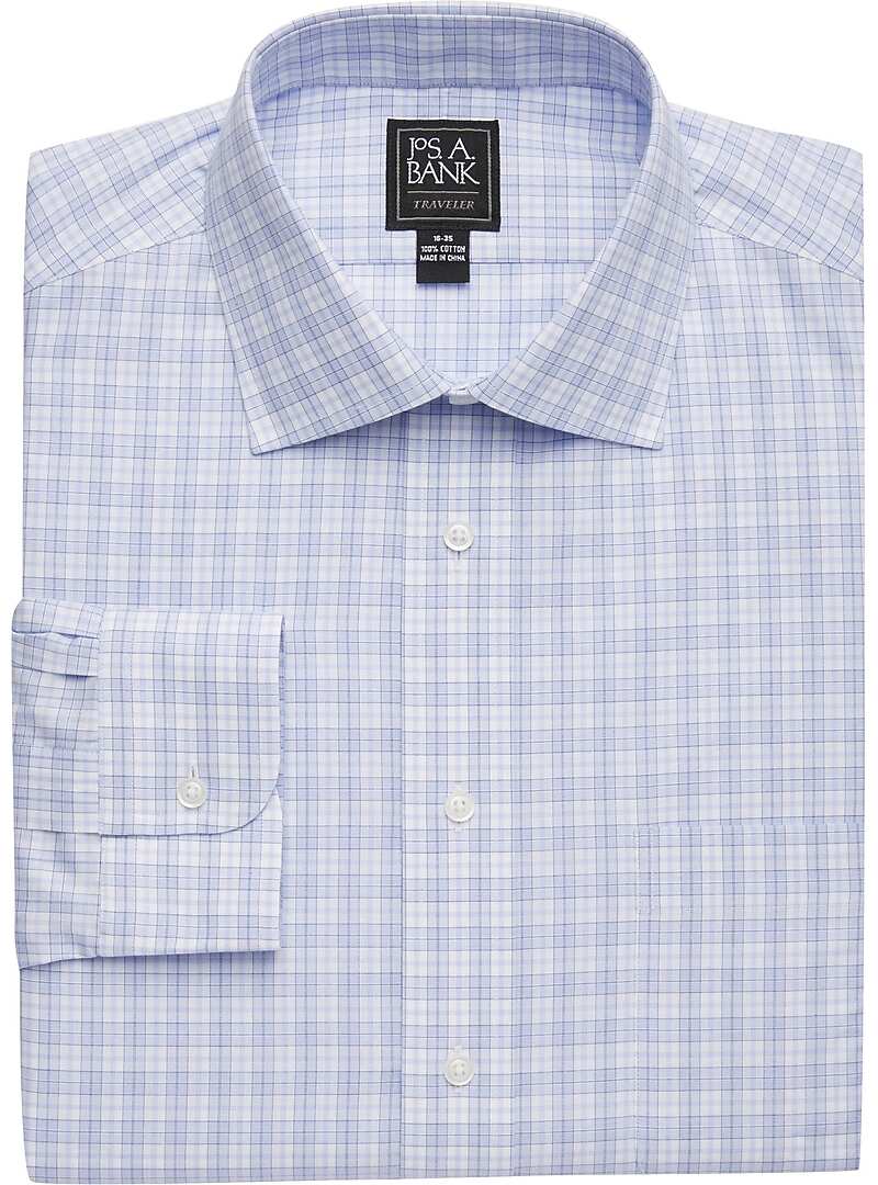 Traveler Collection Traditional Fit Spread Collar Plaid Dress Shirt