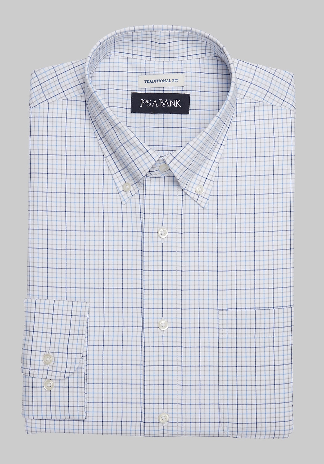 Jos. A. Bank Traditional Fit Button-Down Collar Double Check Dress Shirt CLEARANCE