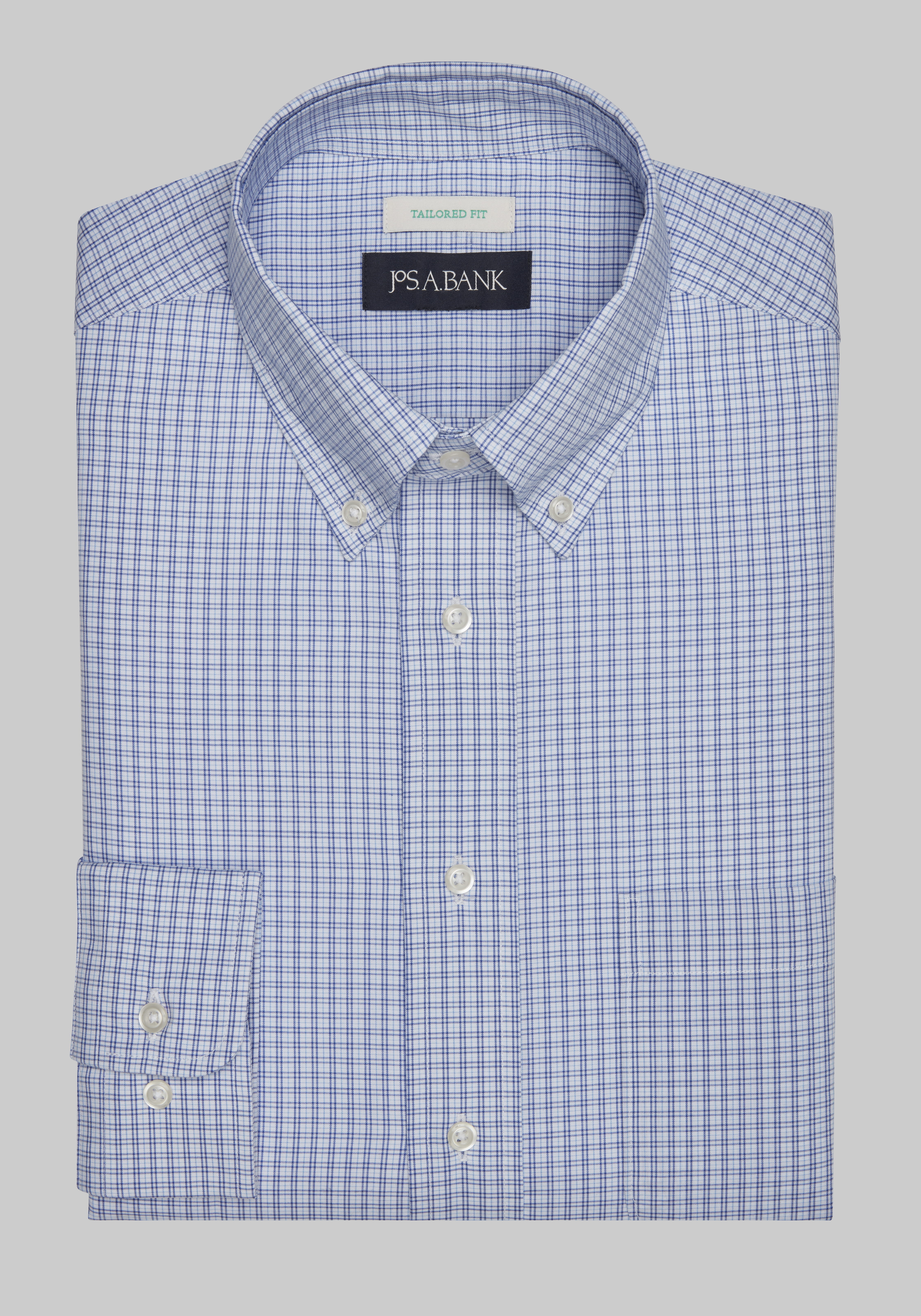 Jos. A. Bank Tailored Fit Button-Down Collar Mini Double Check Dress Shirt