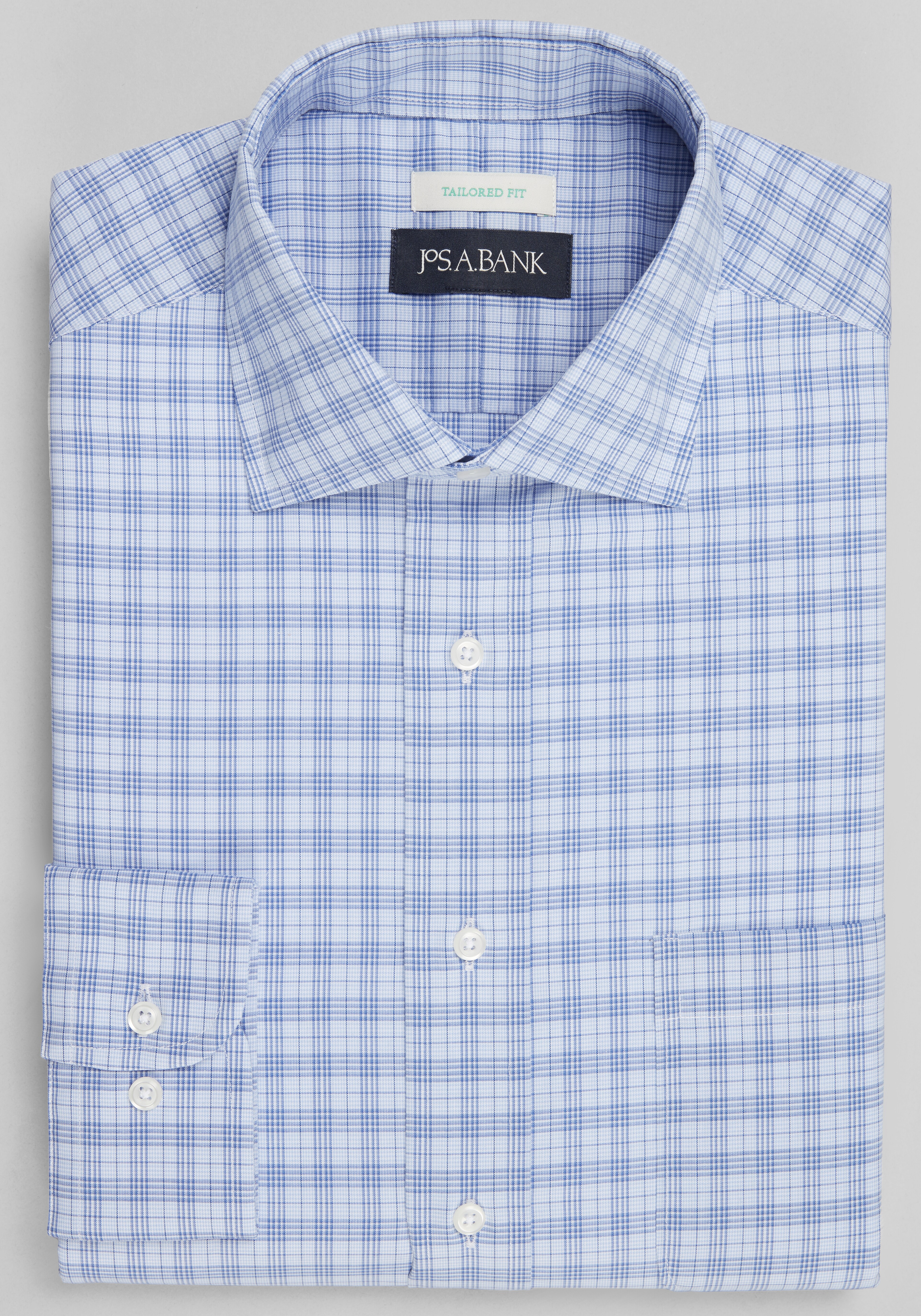 Jos. A. Bank Tailored Fit Spread Collar Plaid Dress Shirt CLEARANCE