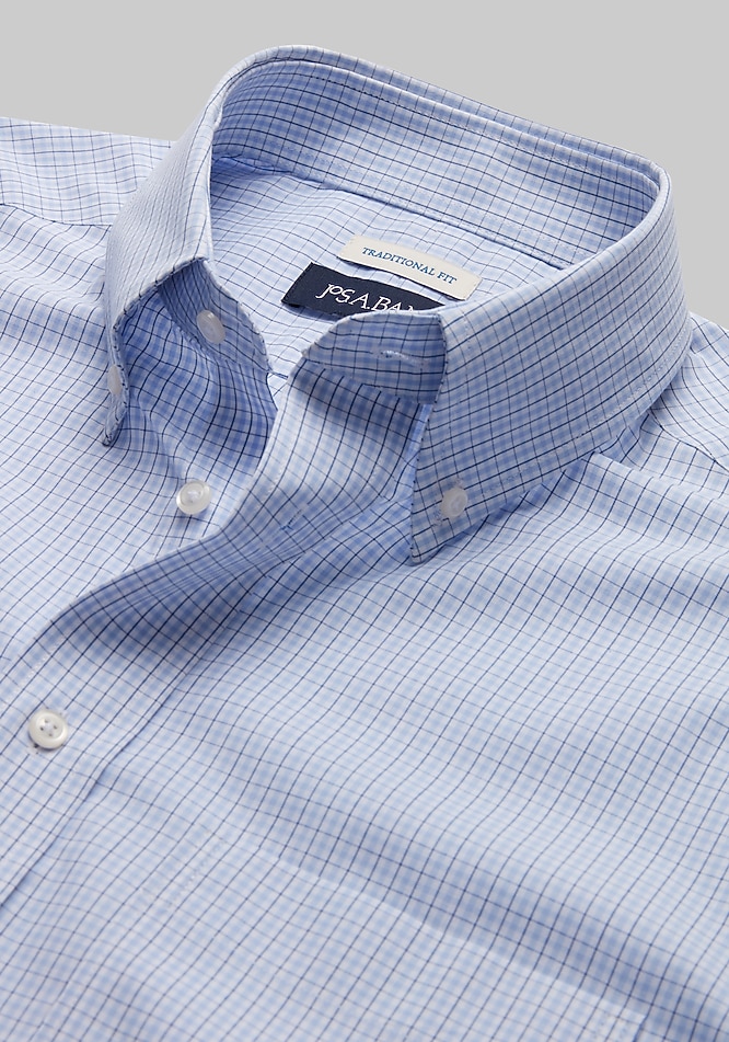 Men's Jos. A. Bank Traditional Fit Button-Down Collar Plaid Dress Shirt at Jos. A. Bank, Blue, Size 17 x 34/35