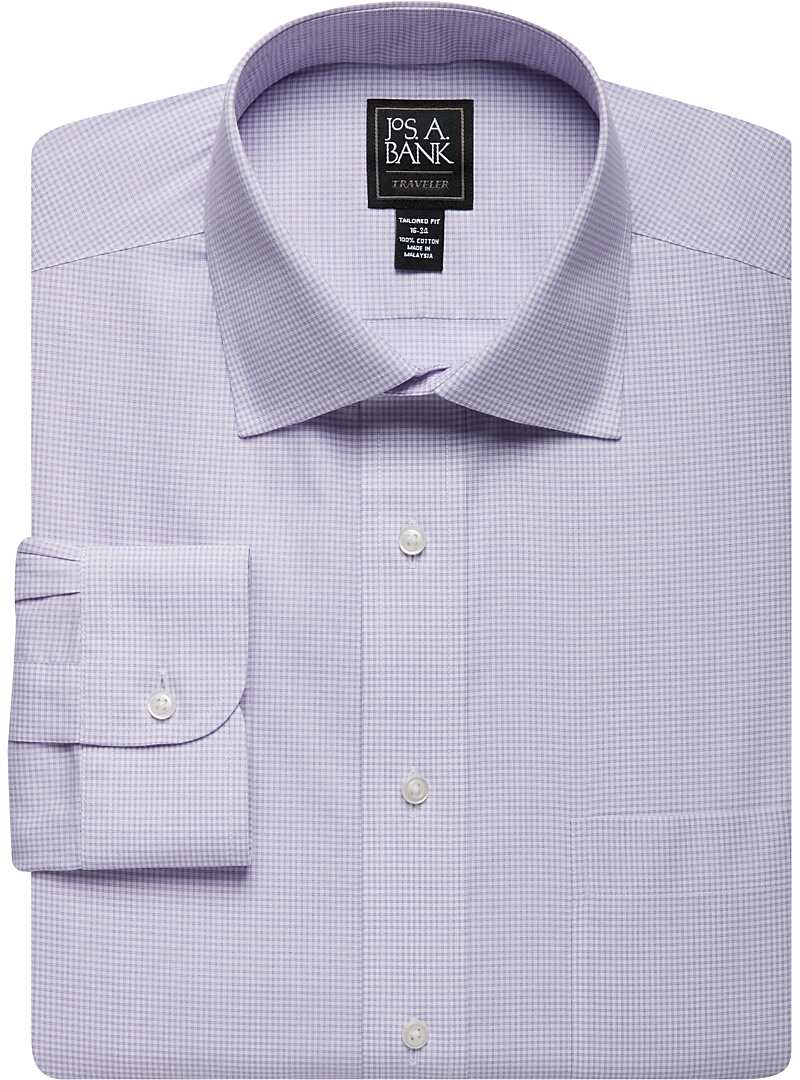 Traveler Collection Tailored Fit Spread Collar Check Dress Shirt ...