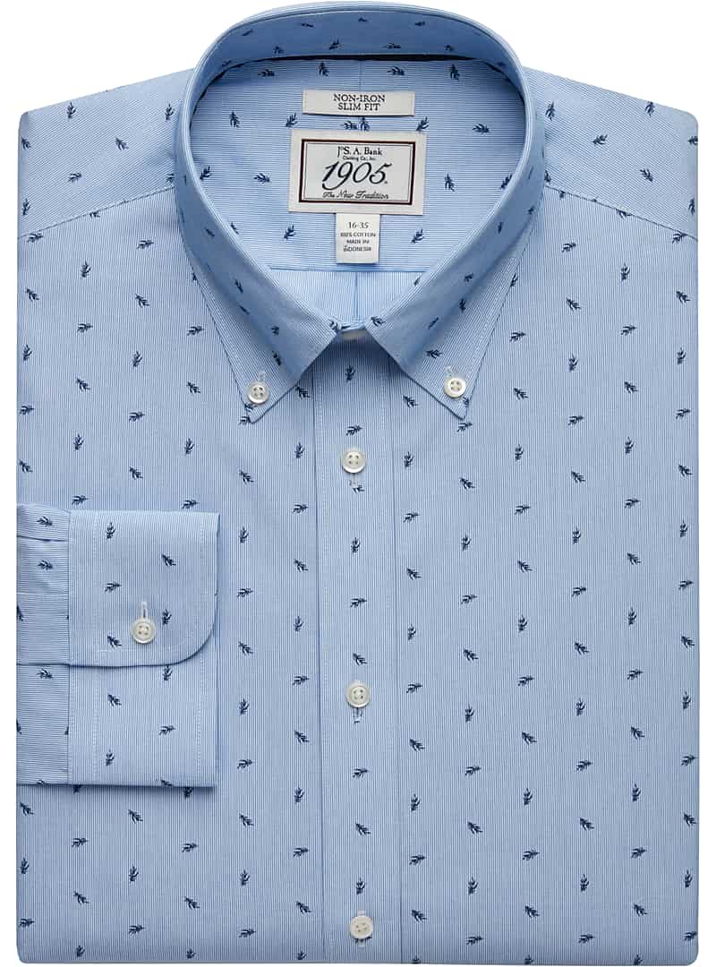 1905 Collection Slim Fit ButtonDown Collar Leaf & Stripe Dress Shirt