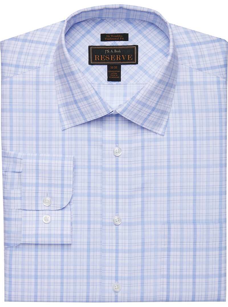 Reserve Collection Traditional Fit Spread Collar Grid Dress Shirt - Big ...