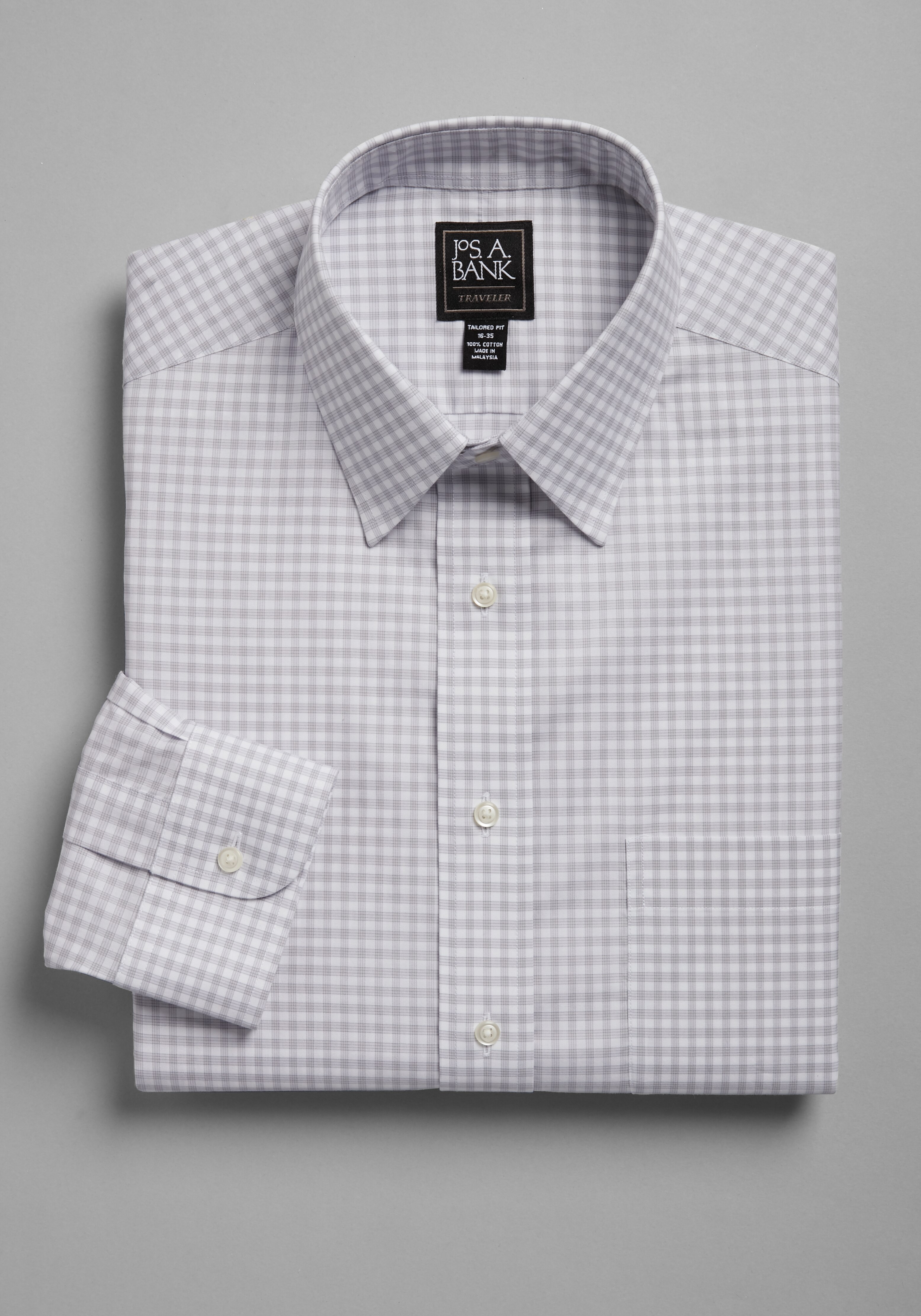 Traveler Collection Tailored Fit Point Collar Check Dress Shirt