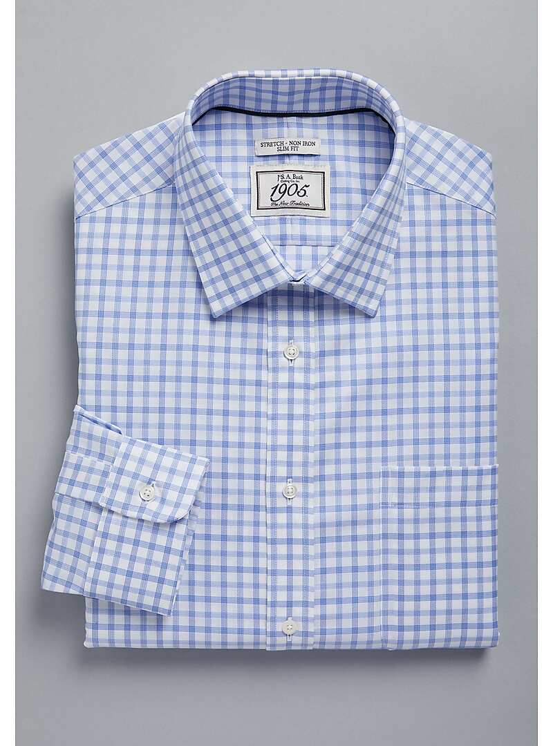 1905 Collection Slim Fit Spread Collar Check Dress Shirt - 1905 Dress ...