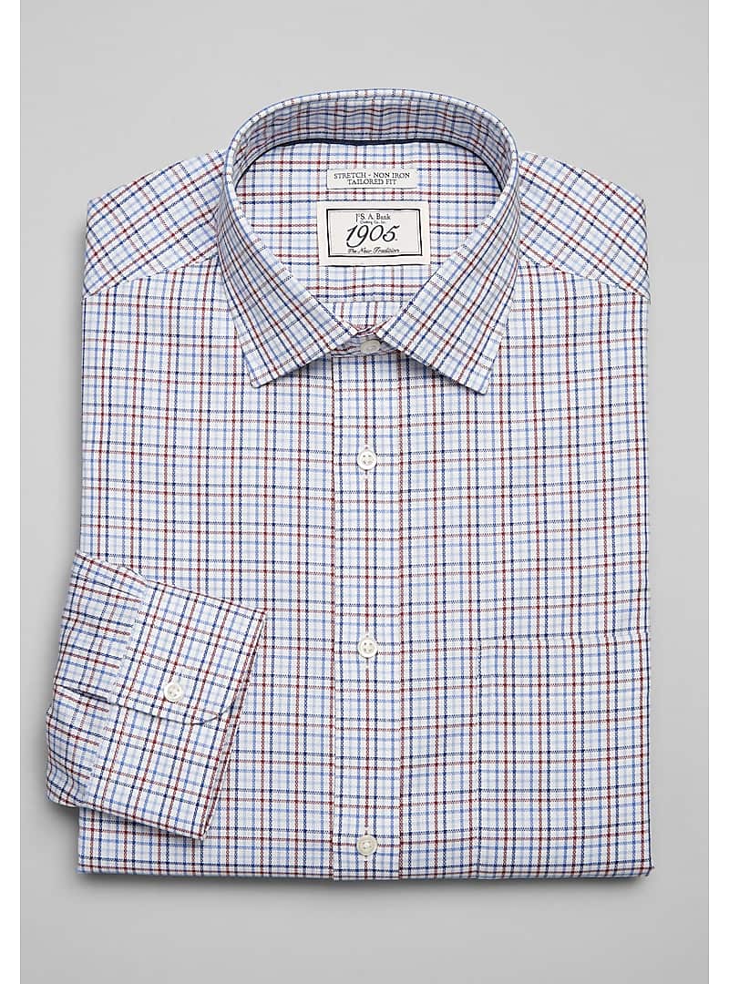 1905 Collection Tailored Fit Spread Collar Check Dress Shirt