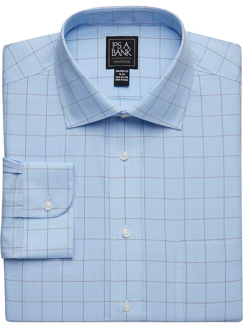 Jos. A. Bank Tailored Fit Spread Collar Windowpane Dress Shirt