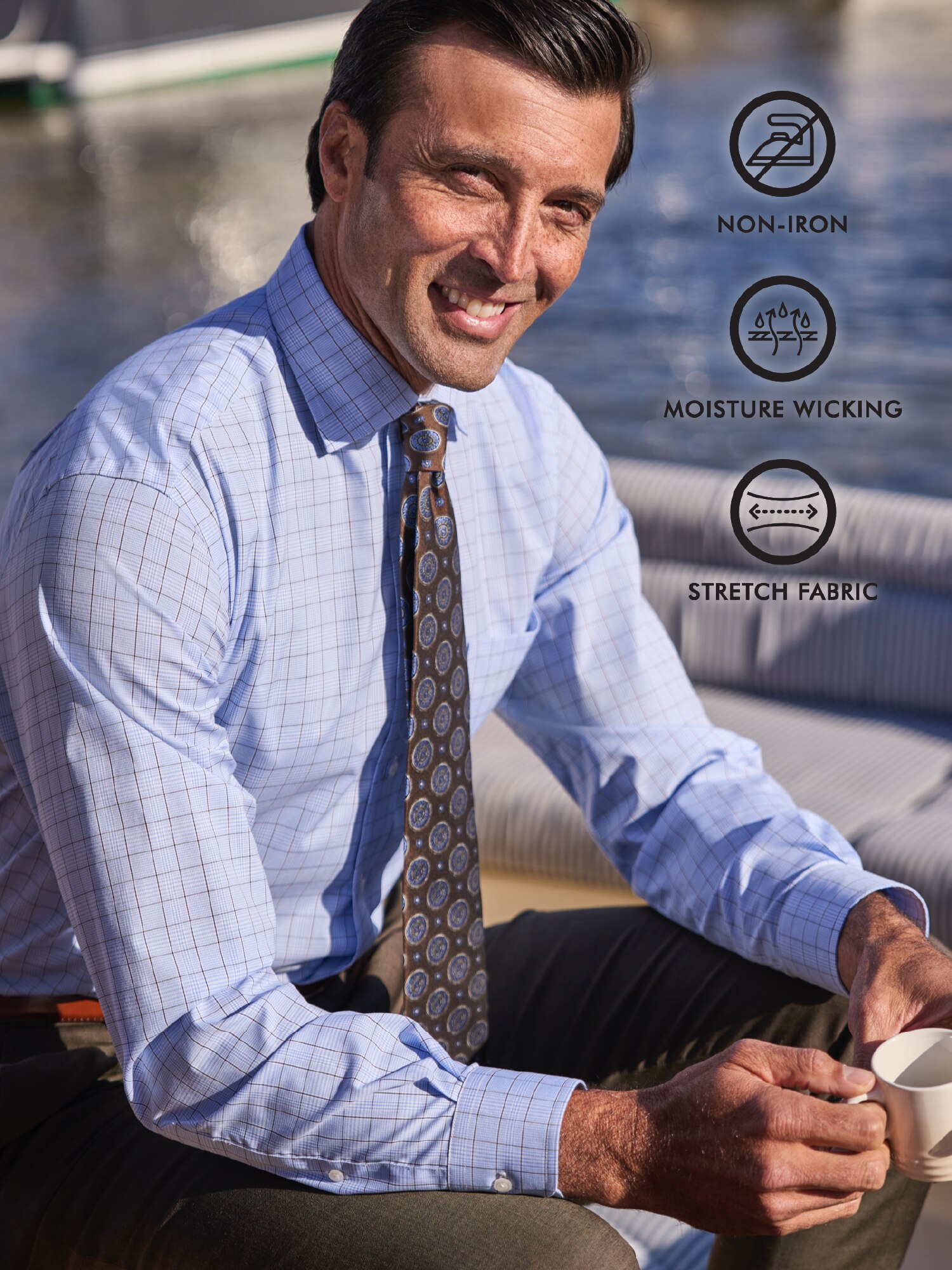 Traveler® Collection Tailored Fit Button-Down Collar Windowpane Dress Shirt