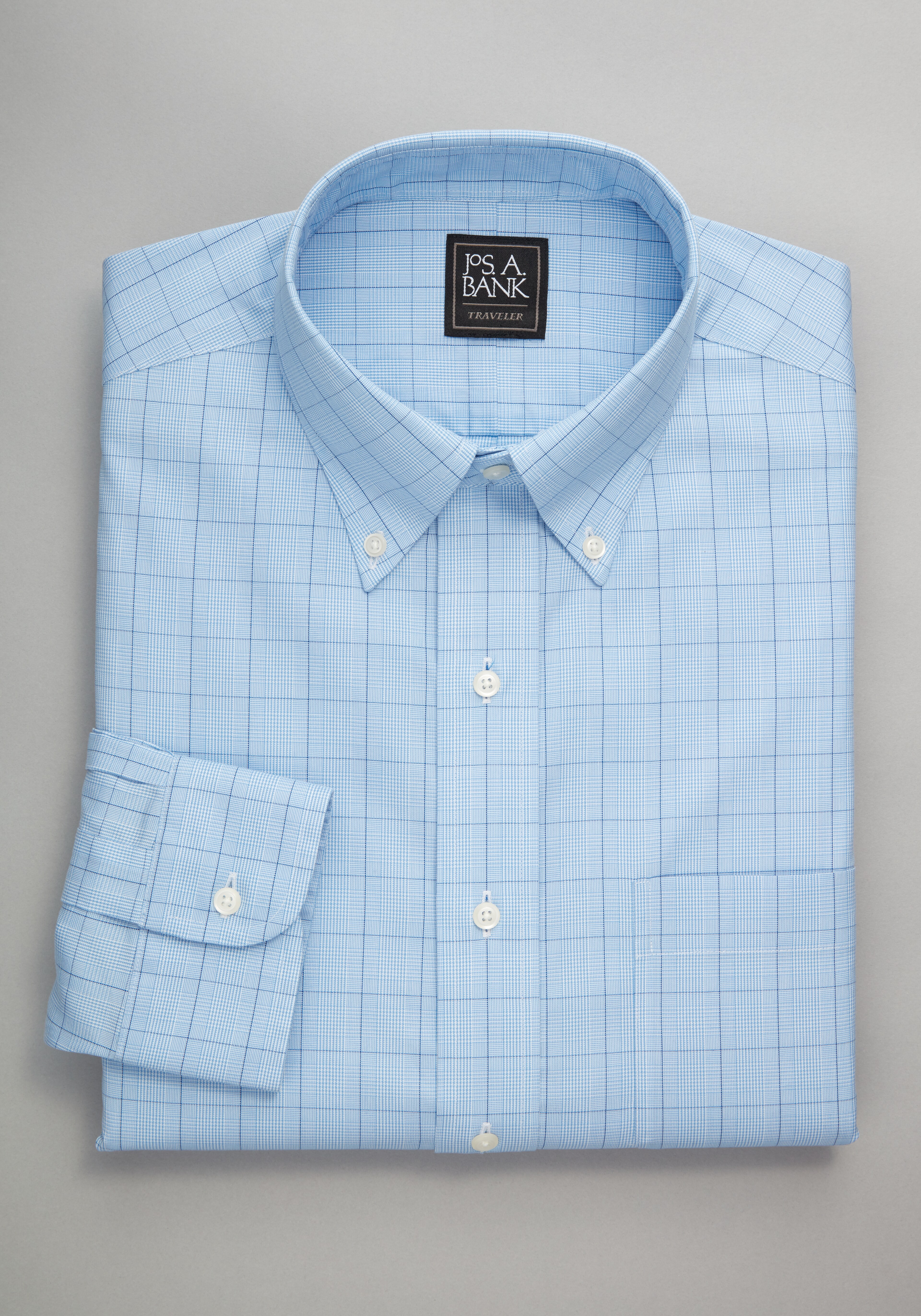 Traveler® Collection Tailored Fit Button-Down Collar Windowpane Dress Shirt