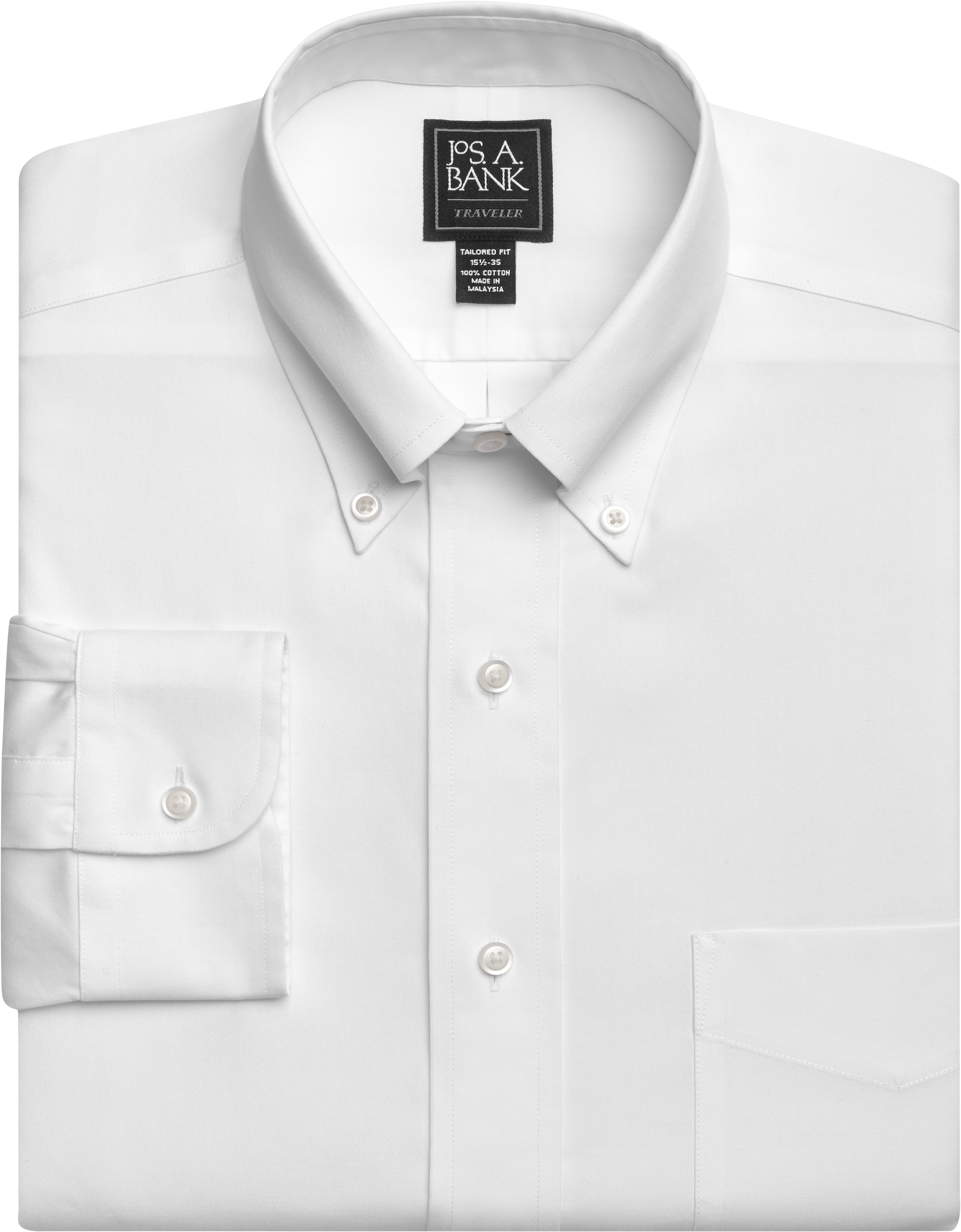 Jos A Bank Traveler White Cotton Long Sleeve Button Front Dress Shirt Mens 17.5 