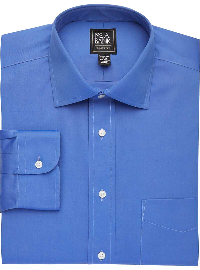 Jos. A. Bank Men's Traveler Collection Tailored Fit Spread Collar Dress Shirt (Bright Blue)