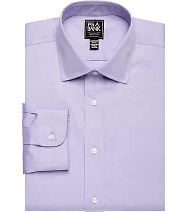 Regular Fit Lavander Textured Spread Collar Cotton Blend Dress Shirt